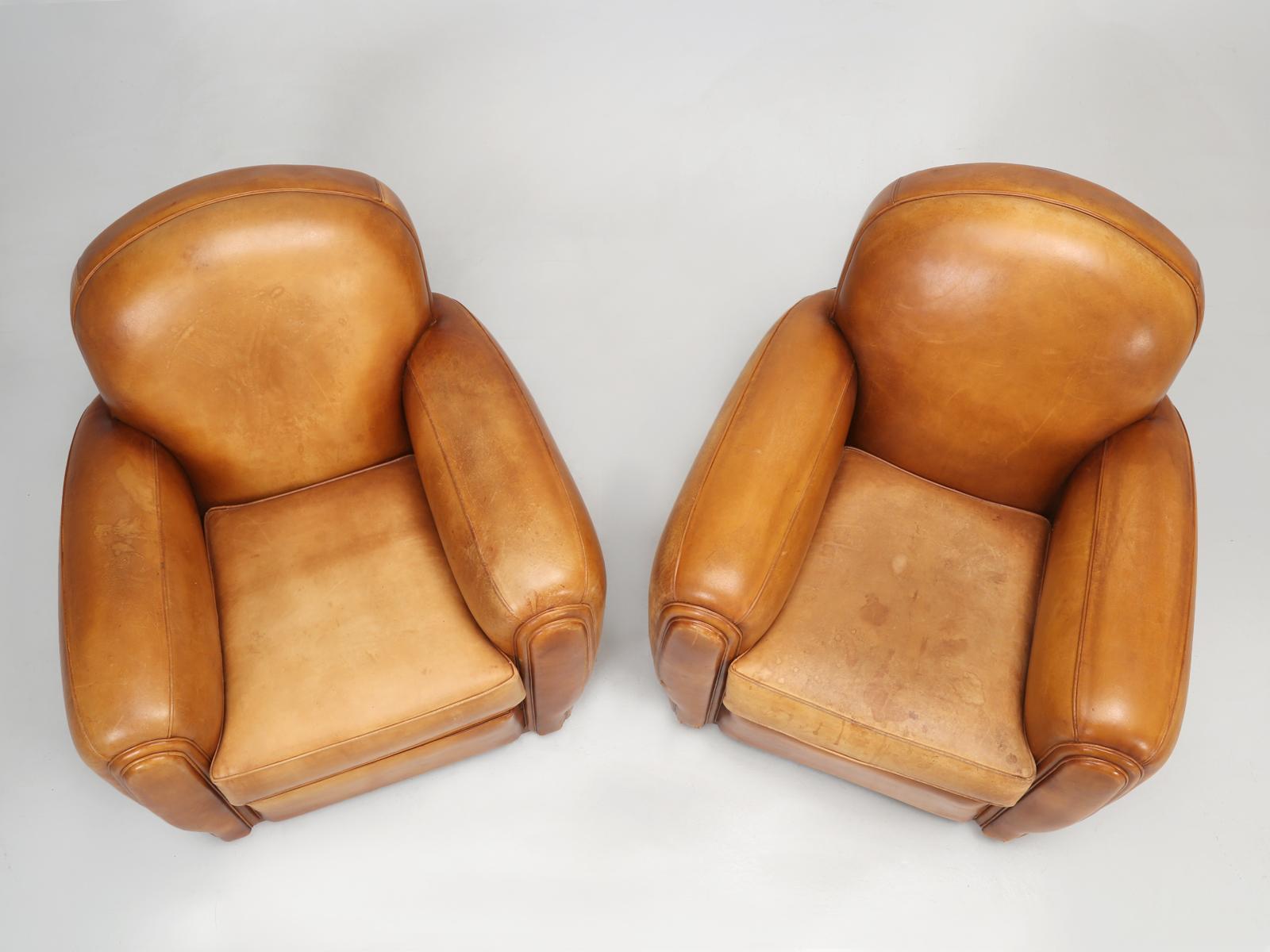 French Leather Club Chairs, in Spectacular All Original Condition 1