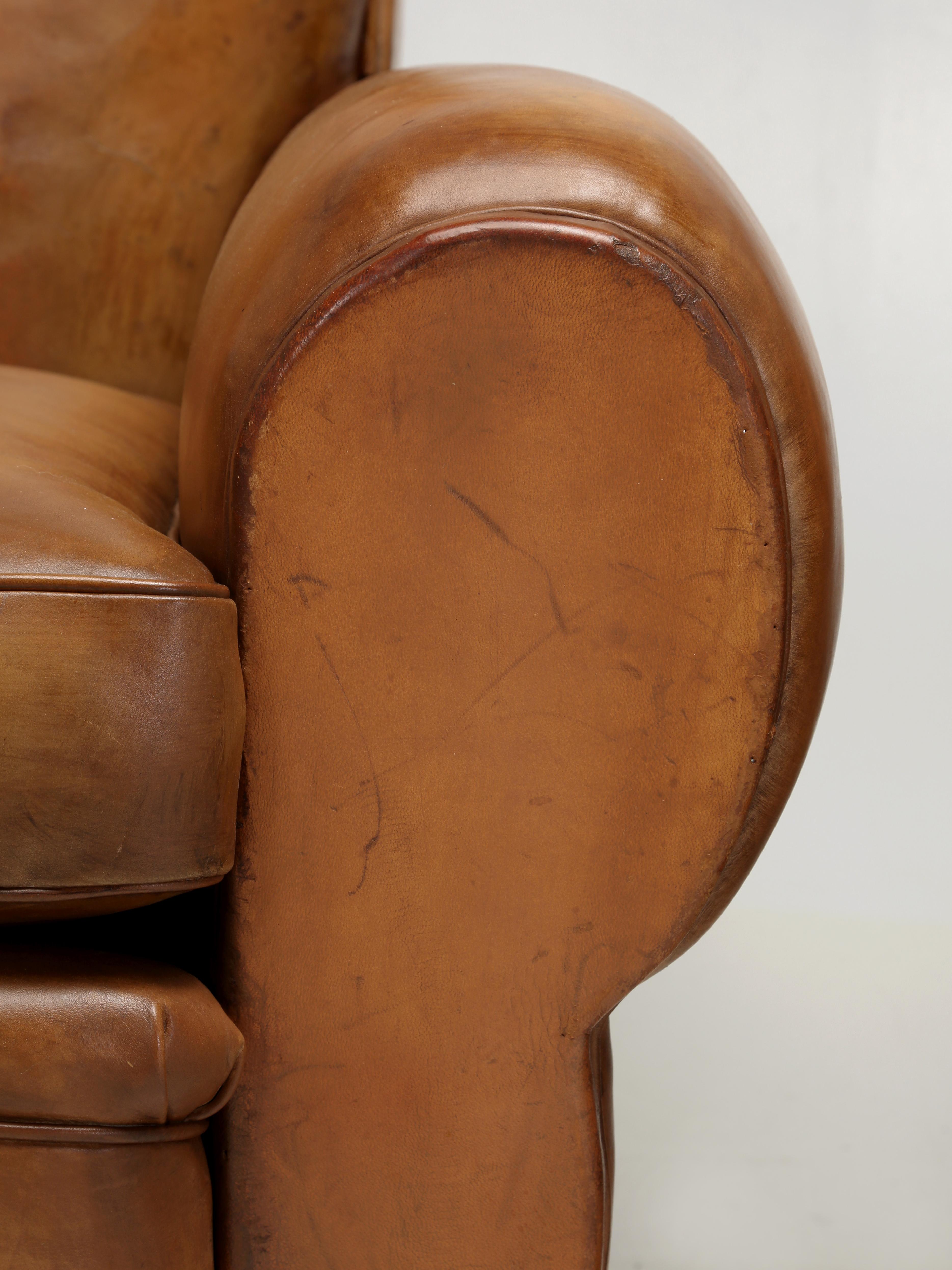 French Leather Club Chairs Properly Restored from Inside Out, Original Leather For Sale 4
