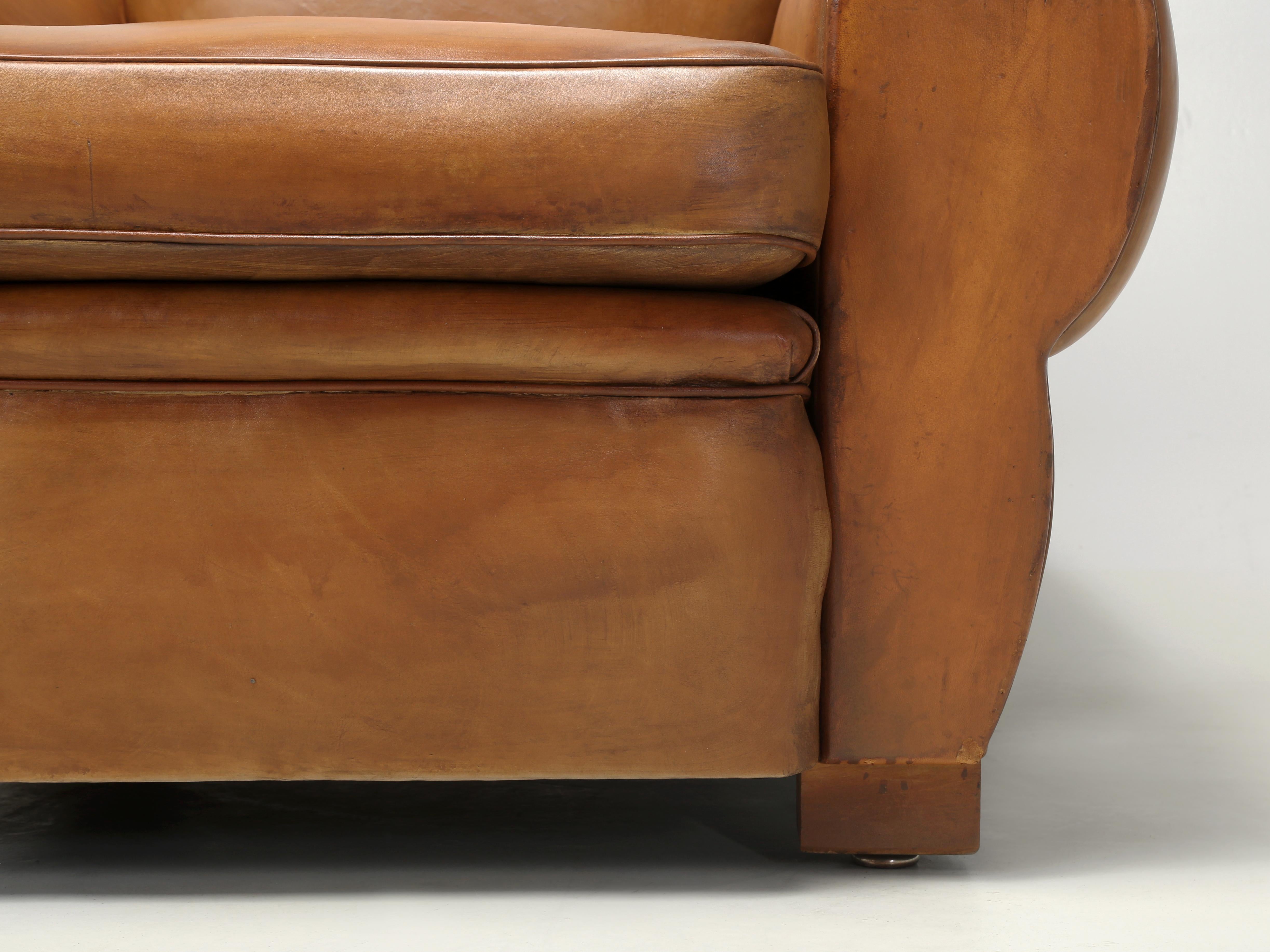 French Leather Club Chairs Properly Restored from Inside Out, Original Leather For Sale 6