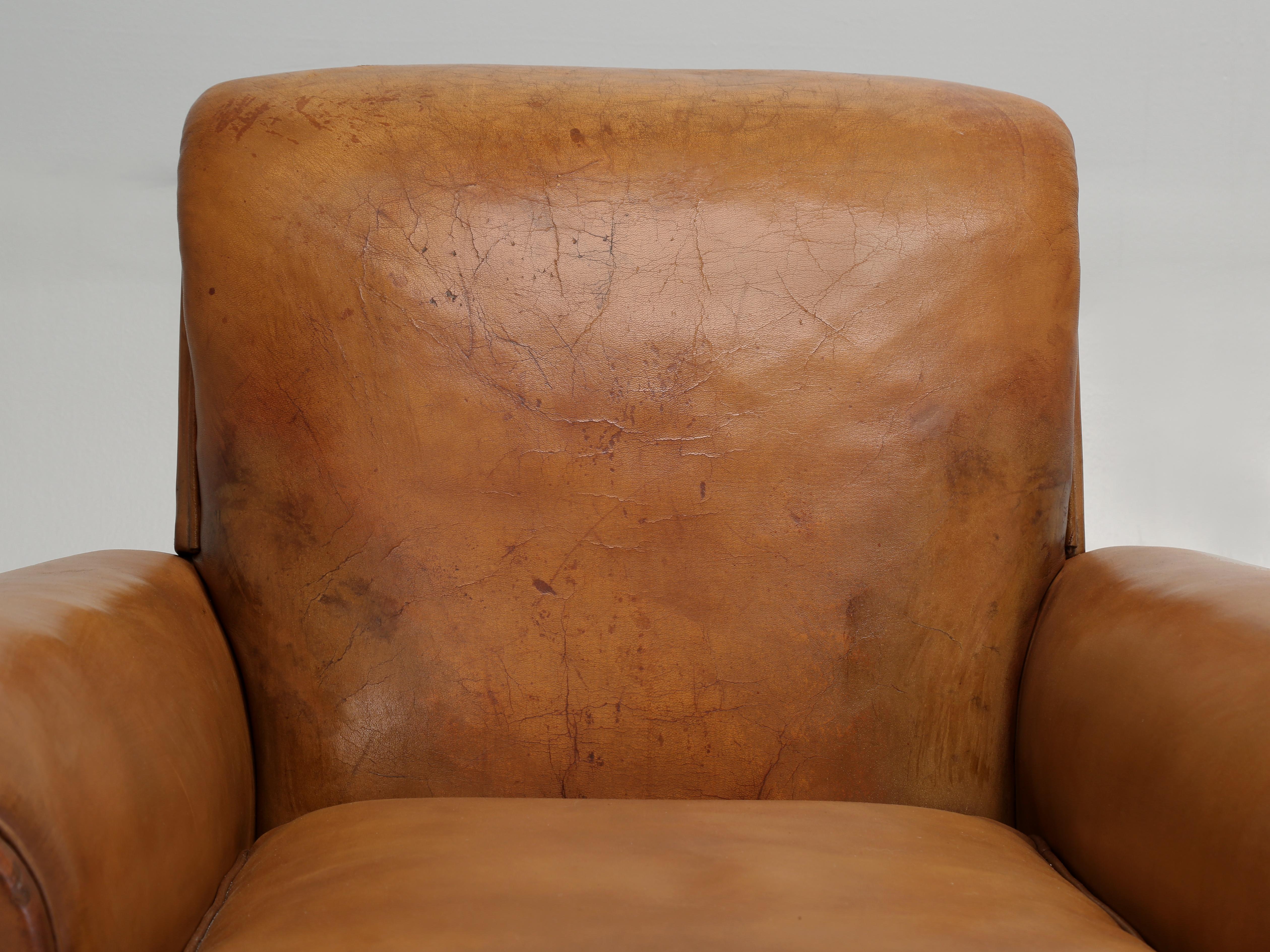 French Leather Club Chairs that have been completely restored by our inhouse Old Plank Upholstery Department. We have been importing French Leather Club Chairs for over 30-years and have become quite proficient at restoring the Club Chairs to a very