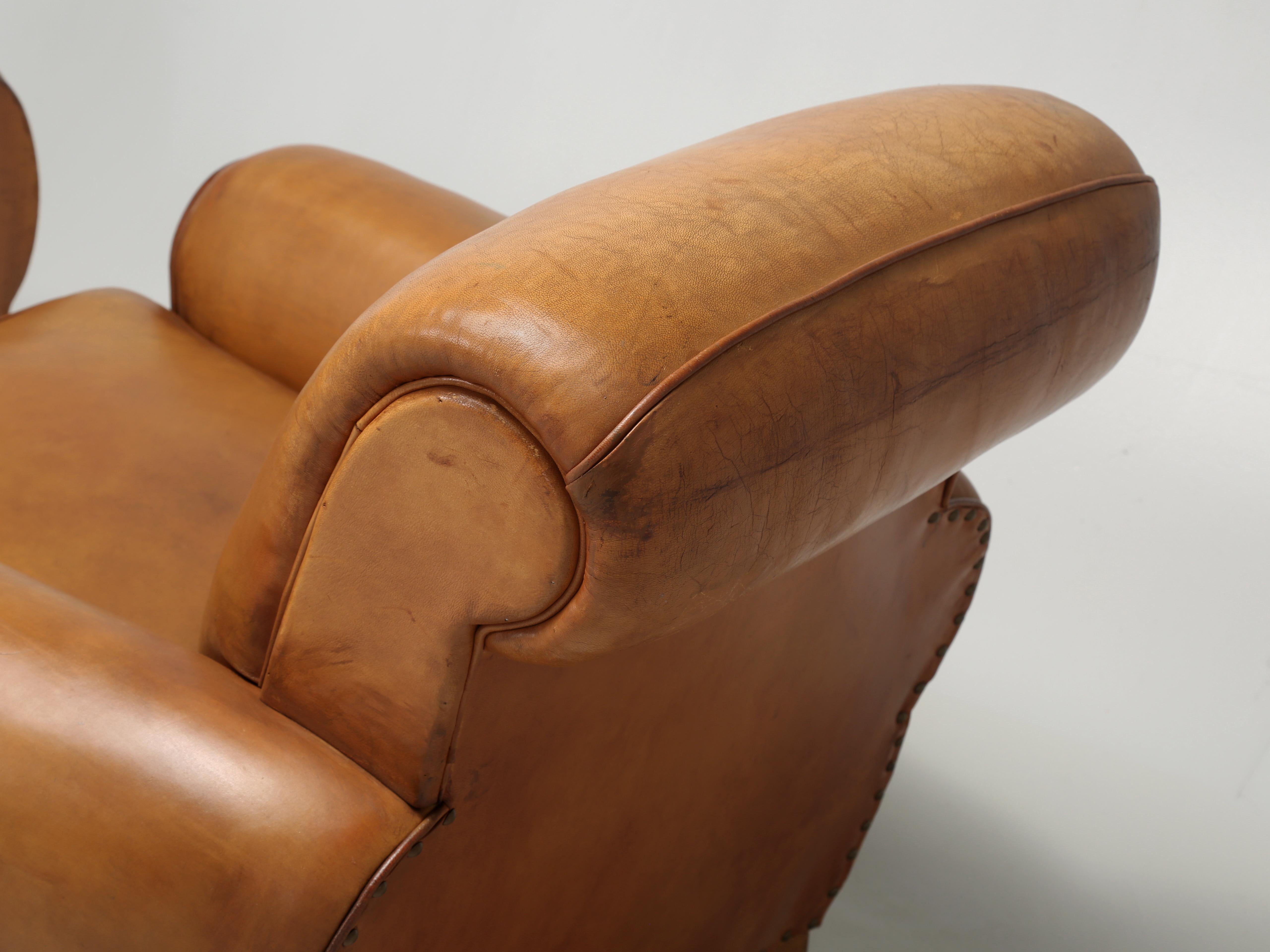 French Leather Club Chairs Properly Restored from Inside Out, Original Leather In Good Condition For Sale In Chicago, IL