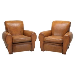 French Leather Club Chairs Properly Restored from Inside Out, Original Leather