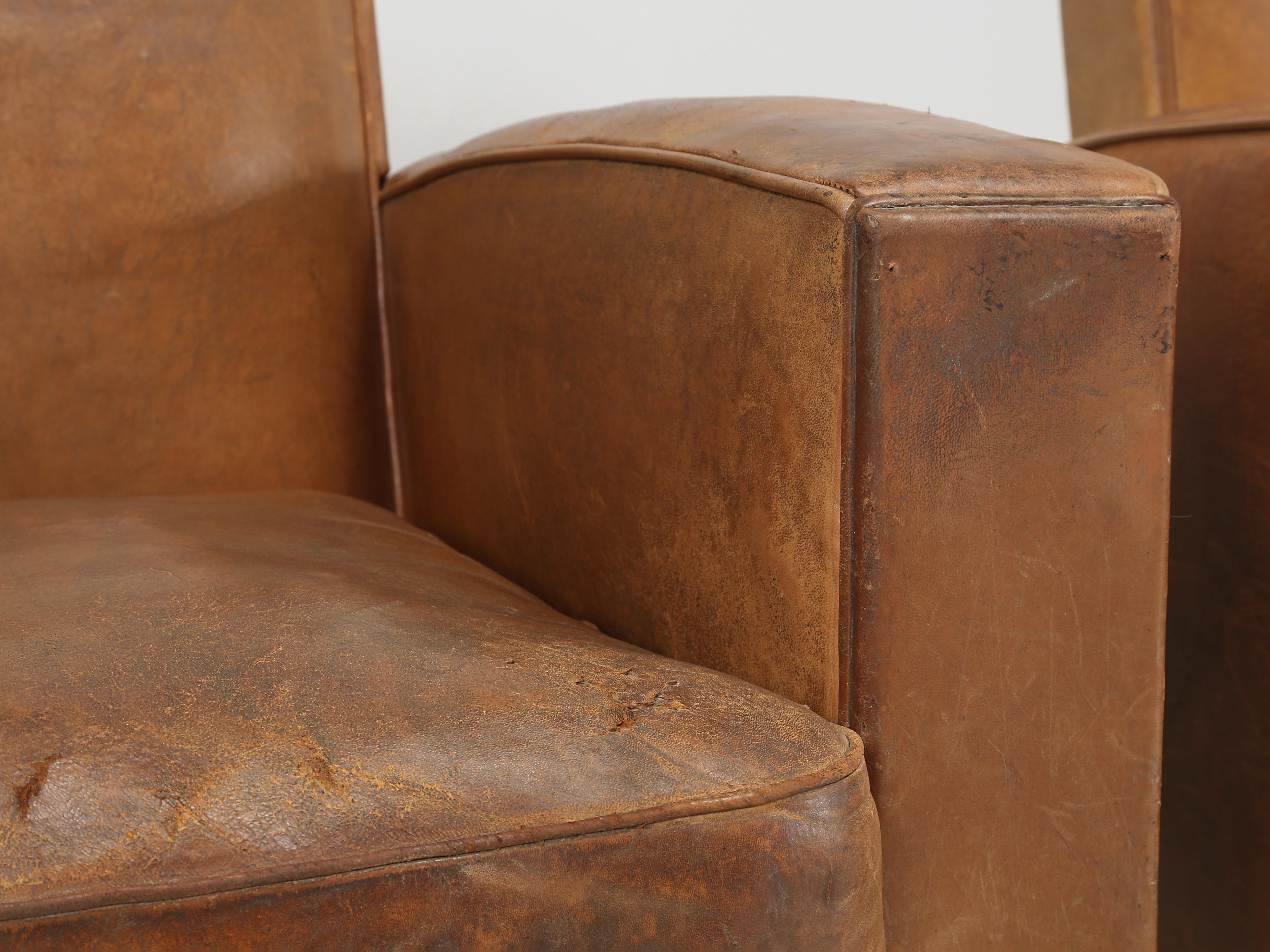 French Leather Club Chairs Restored Internally and Cosmetically Still Original For Sale 5