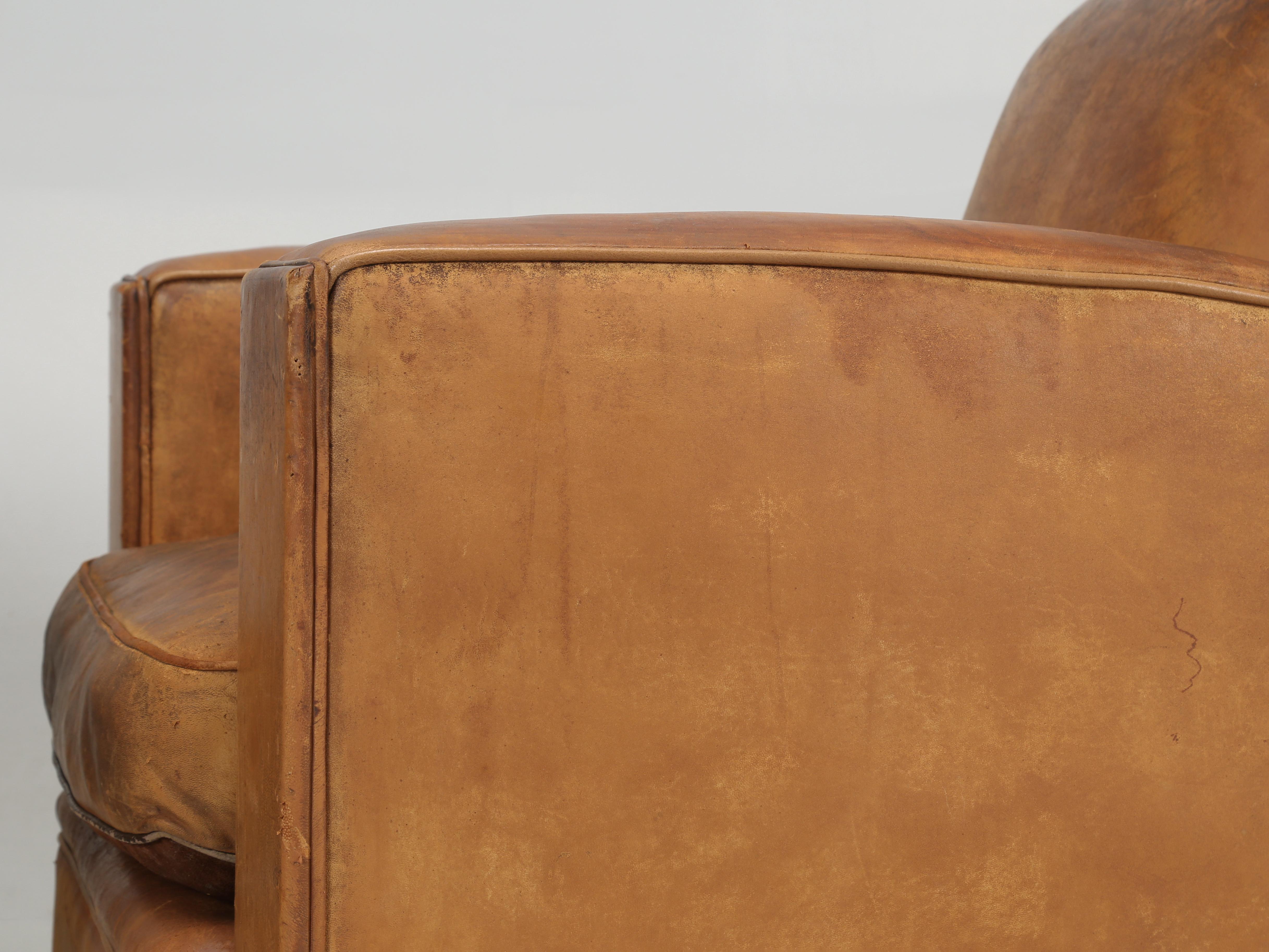 French Leather Club Chairs Restored Internally and Cosmetically Still Original For Sale 6