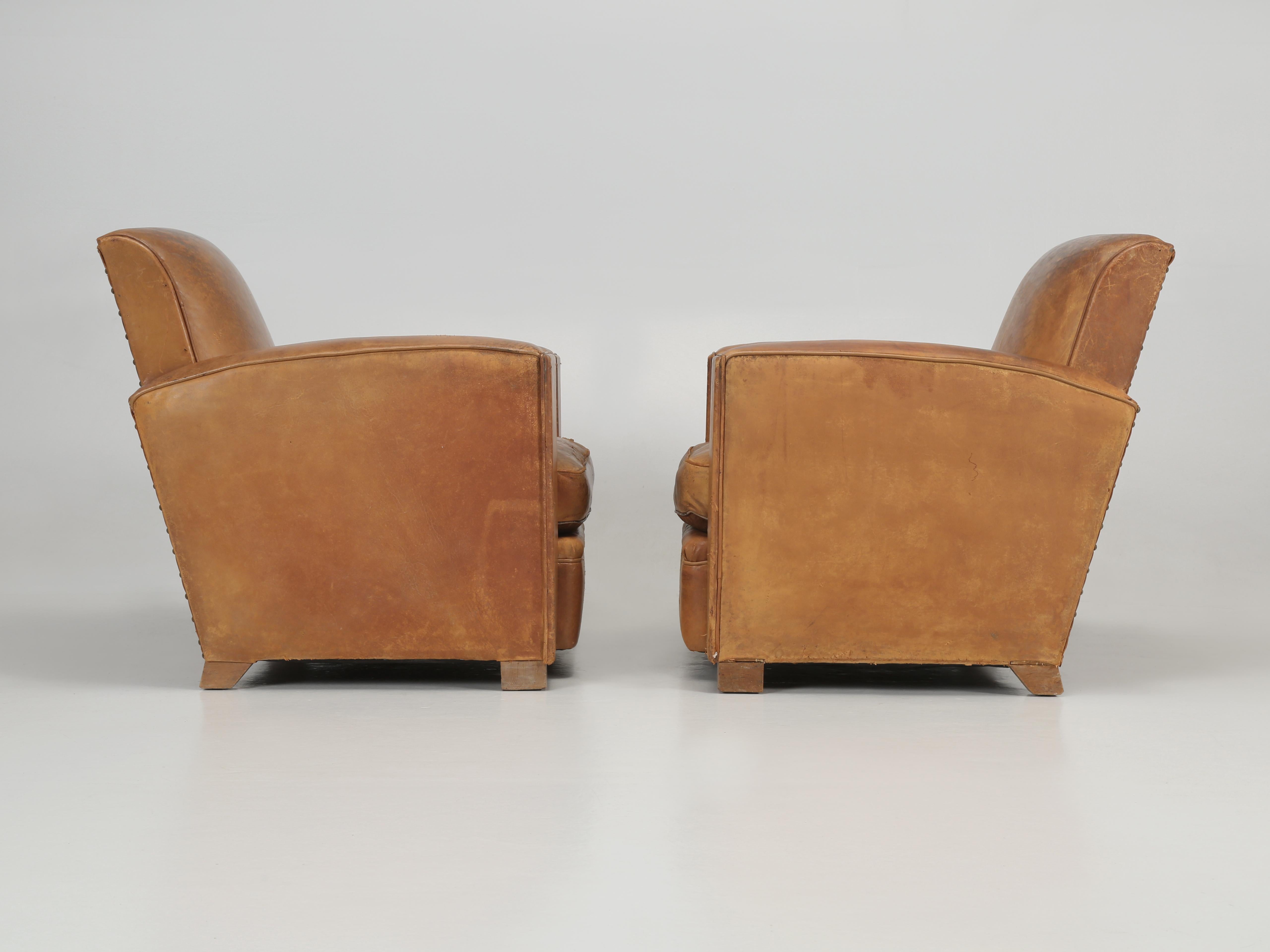 French Leather Club Chairs Restored Internally and Cosmetically Still Original For Sale 8