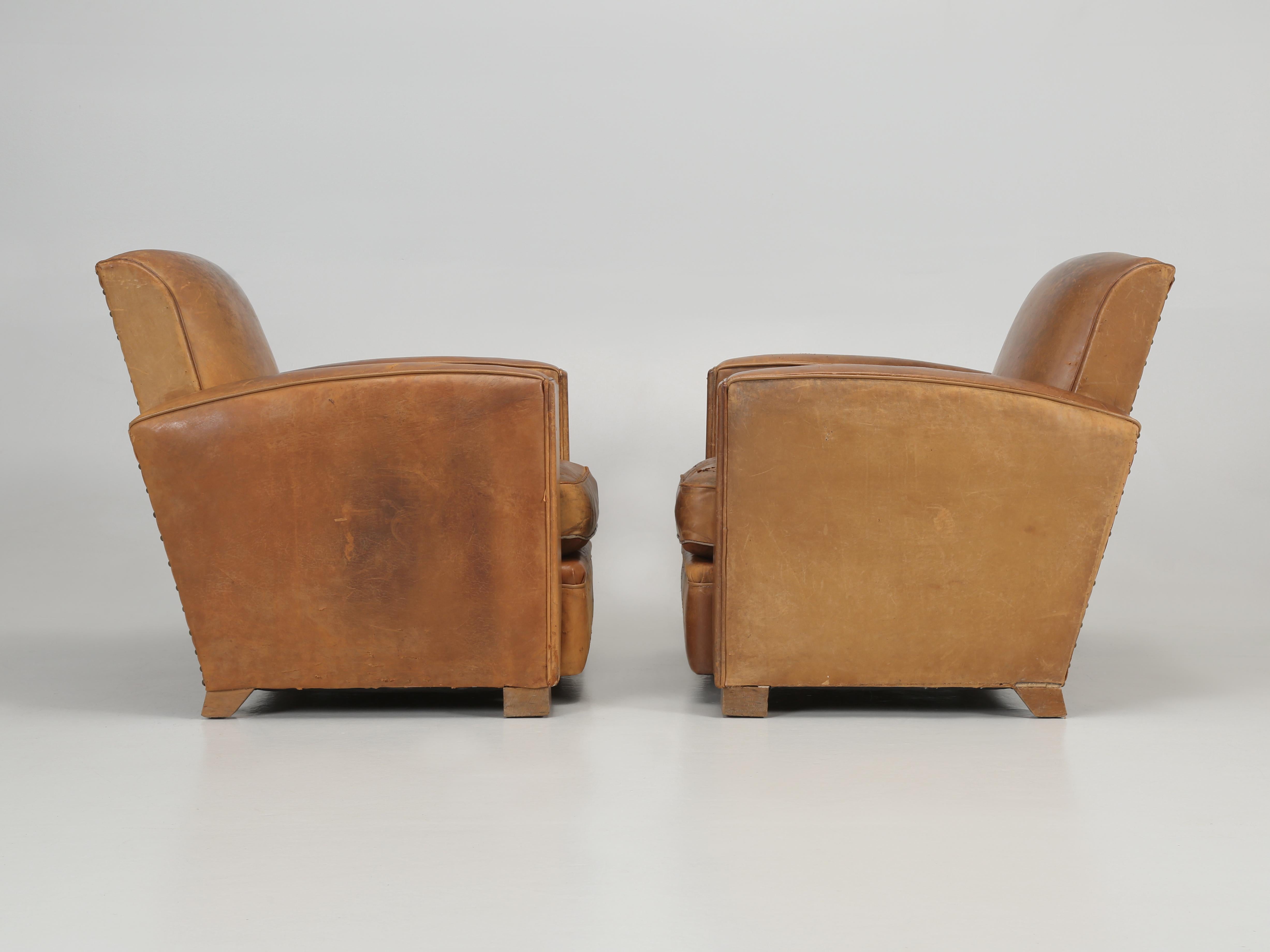 French Leather Club Chairs Restored Internally and Cosmetically Still Original For Sale 9