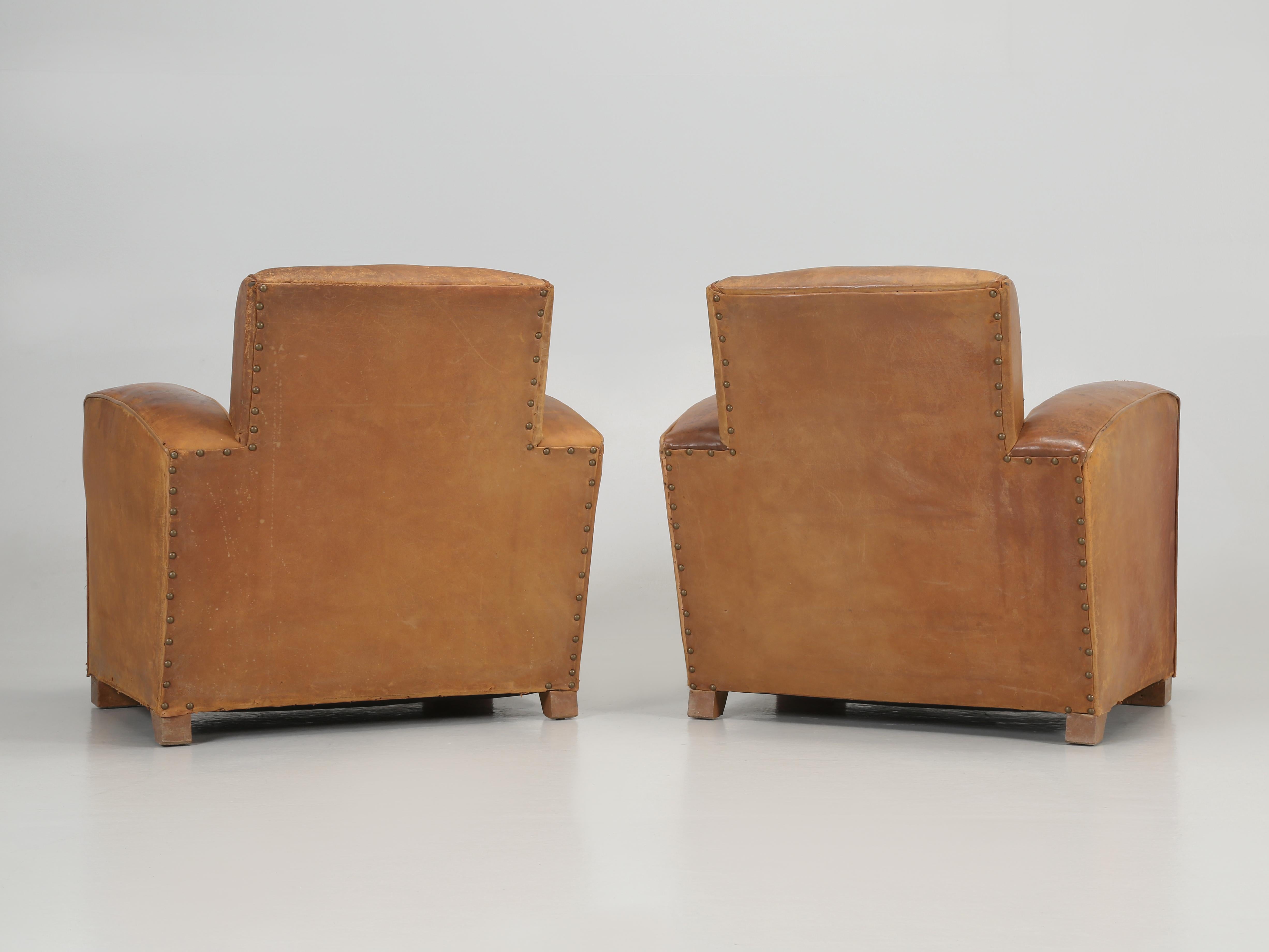 French Leather Club Chairs Restored Internally and Cosmetically Still Original For Sale 10