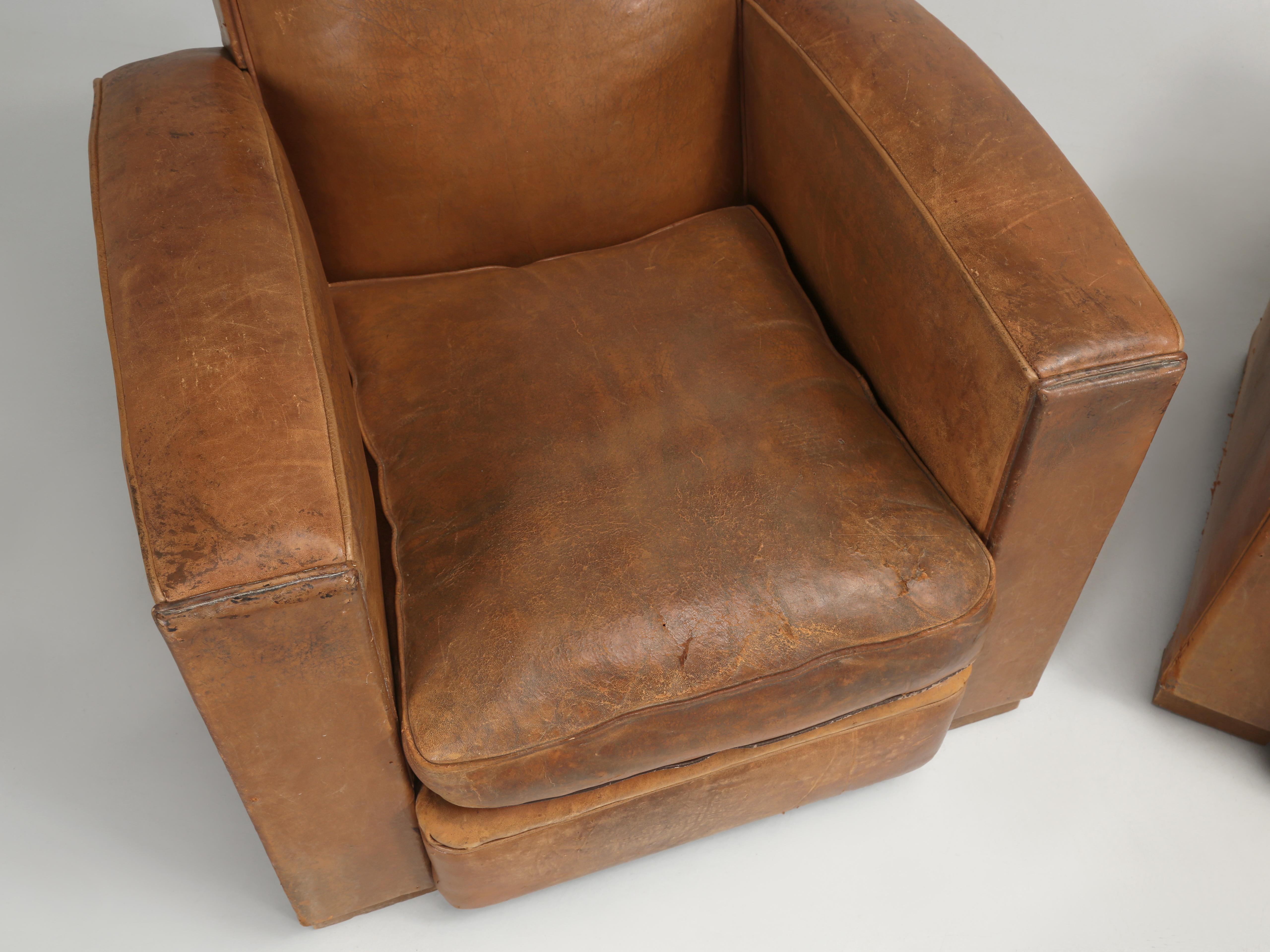 Art Deco French Leather Club Chairs Restored Internally and Cosmetically Still Original For Sale