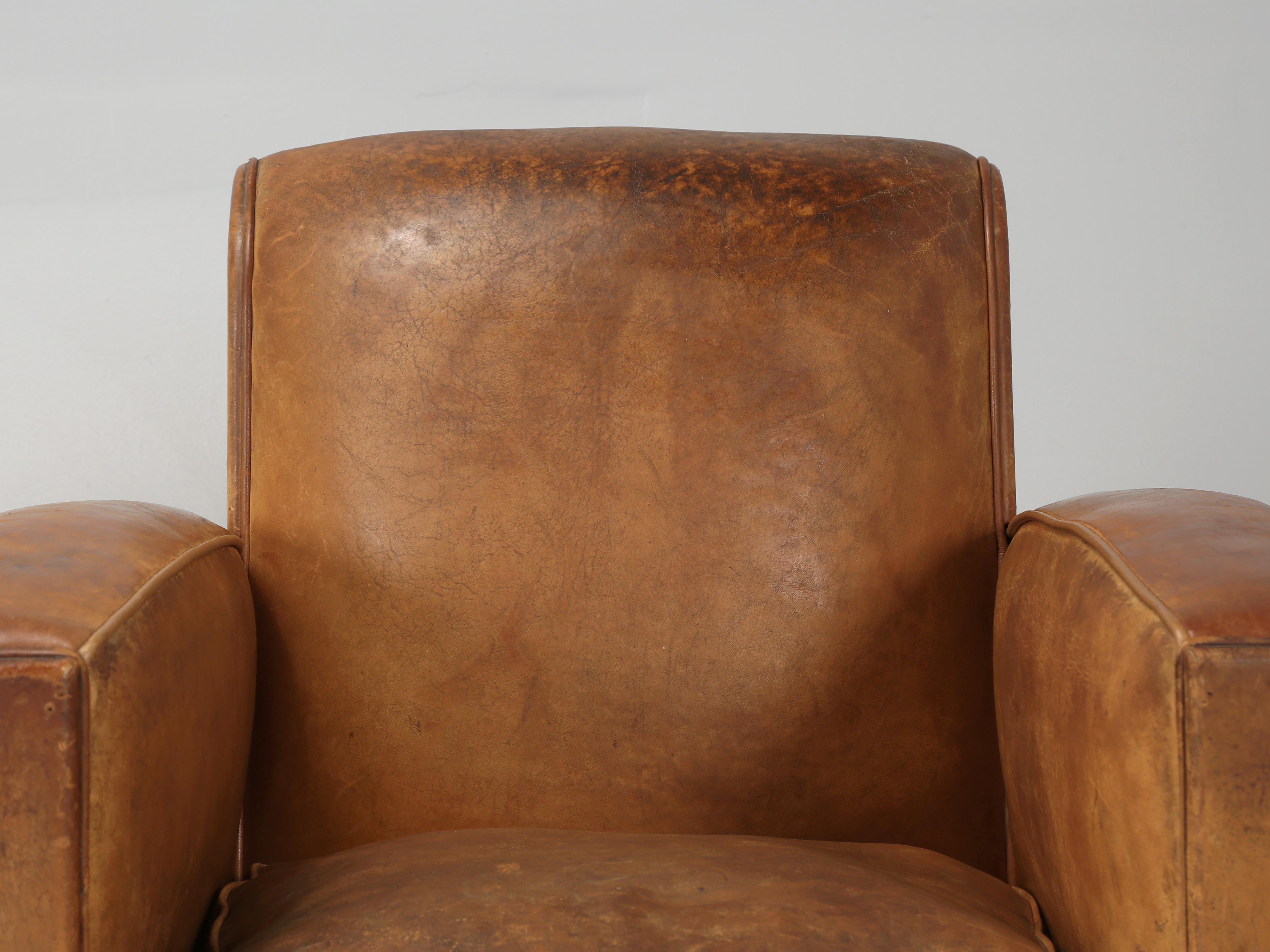 French Leather Club Chairs Restored Internally and Cosmetically Still Original In Good Condition For Sale In Chicago, IL