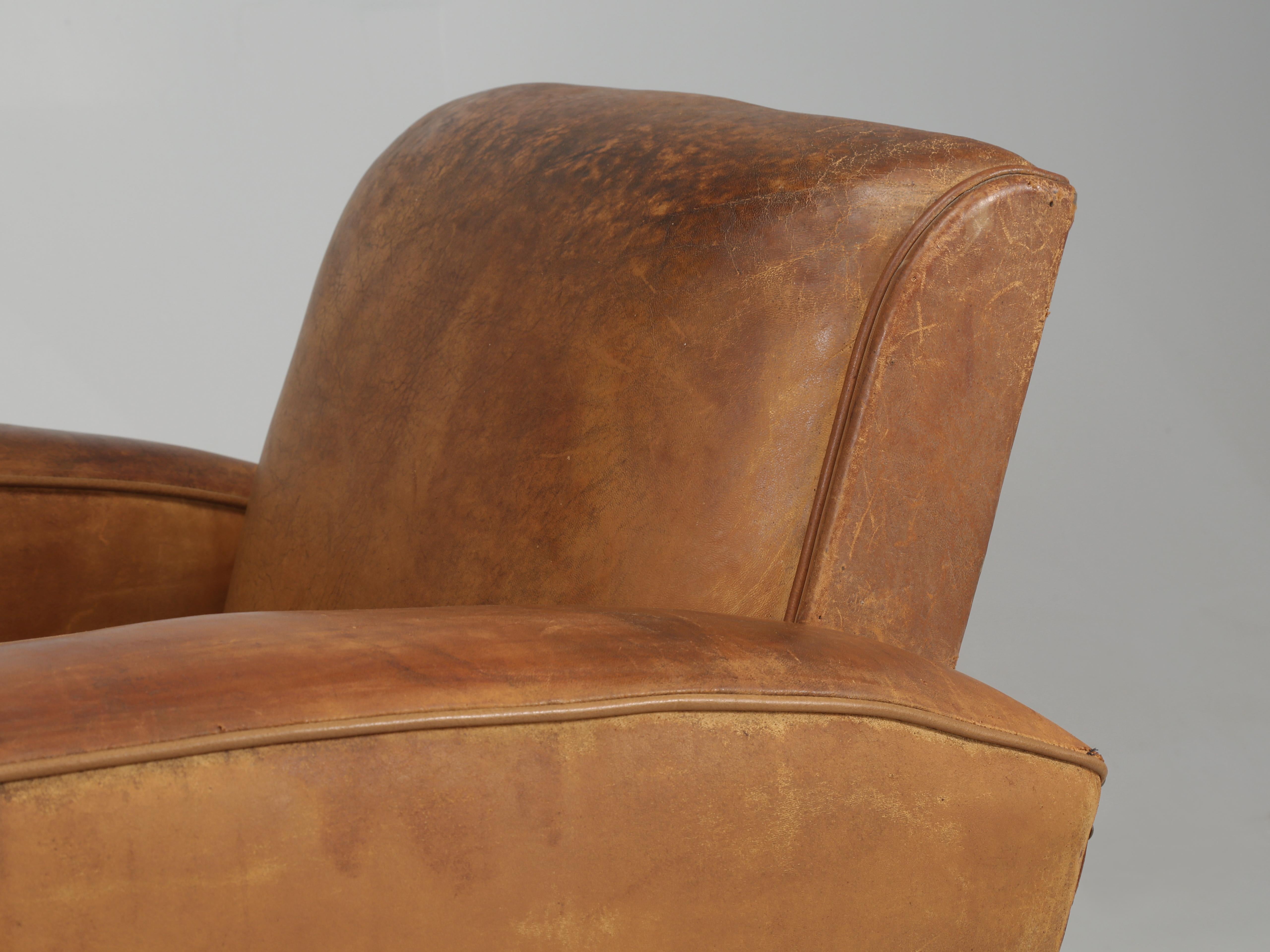 Mid-20th Century French Leather Club Chairs Restored Internally and Cosmetically Still Original For Sale