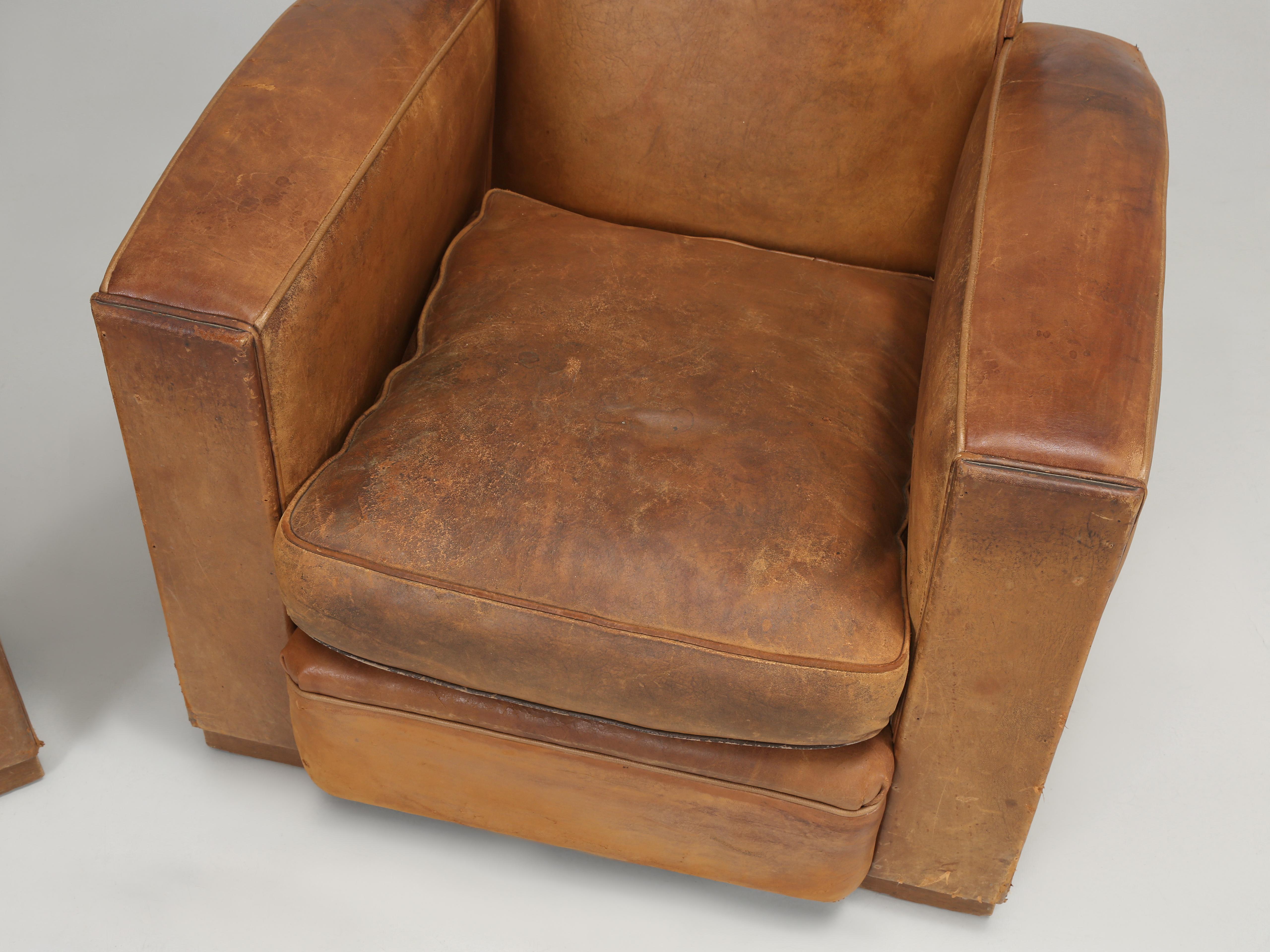 French Leather Club Chairs Restored Internally and Cosmetically Still Original For Sale 1
