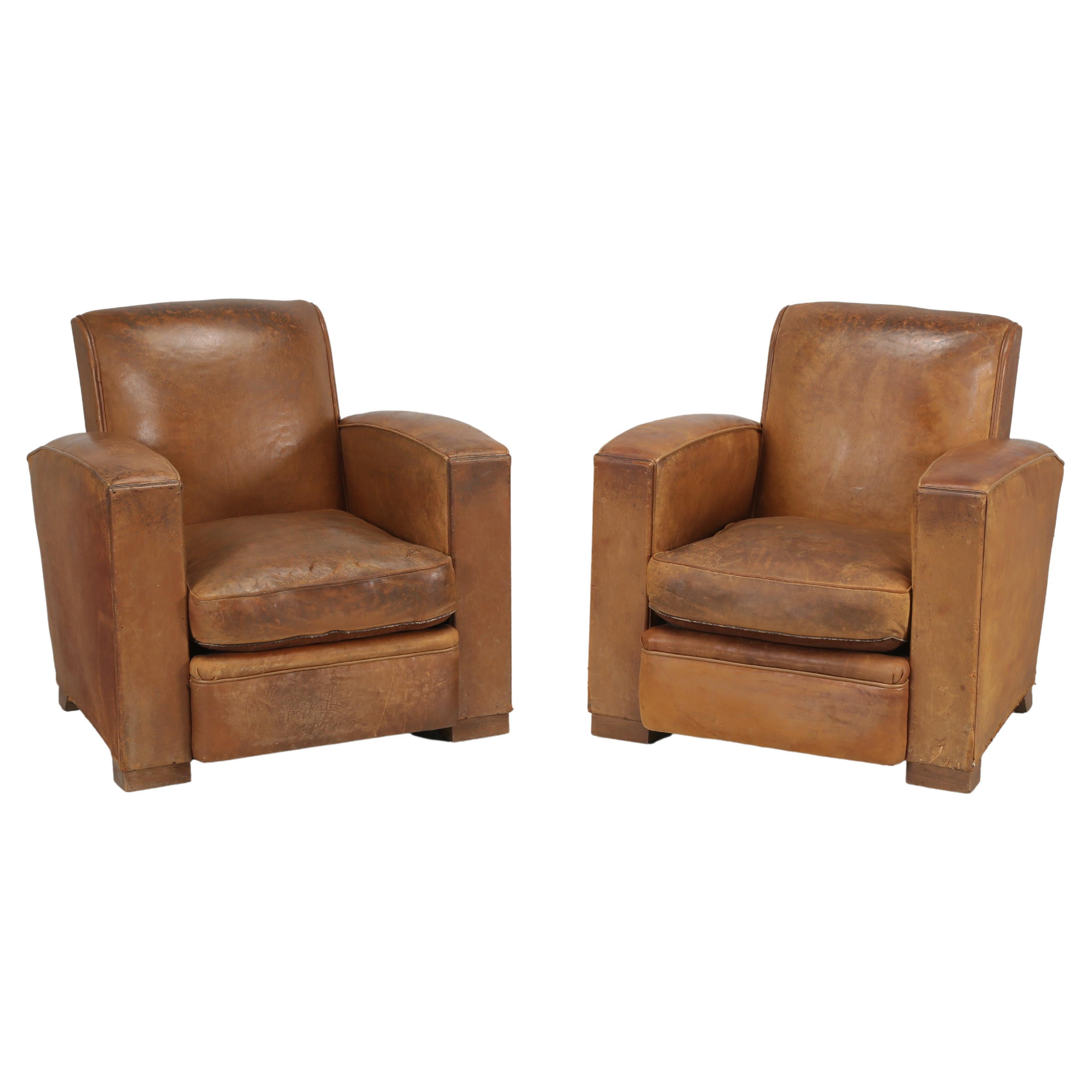 French Leather Club Chairs Restored Internally and Cosmetically Still Original For Sale