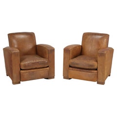 Vintage French Leather Club Chairs Restored Internally and Cosmetically Still Original