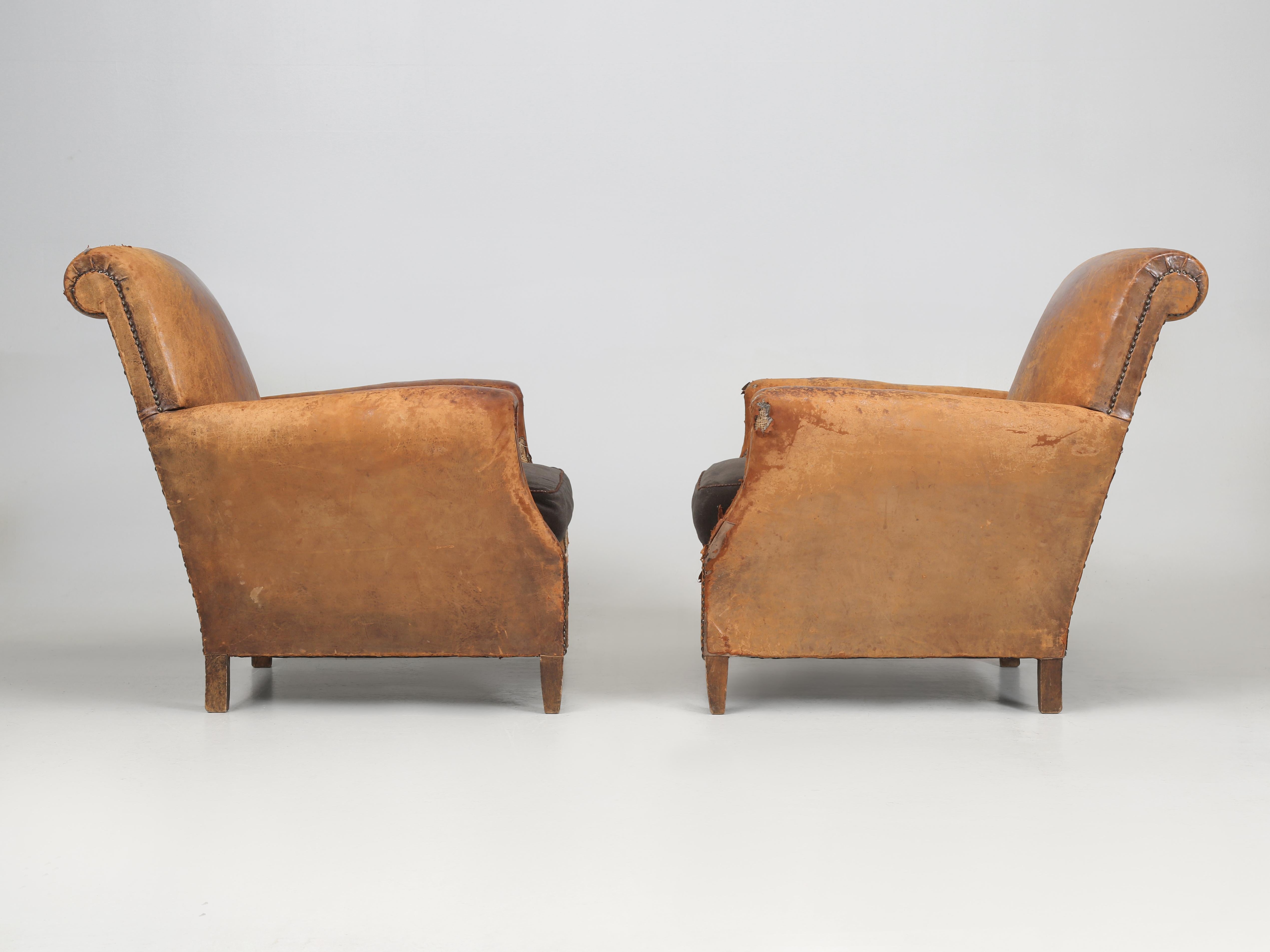 Französisch Leder Club Stühle restauriert intern kosmetisch alle original c1930's (Art déco) im Angebot
