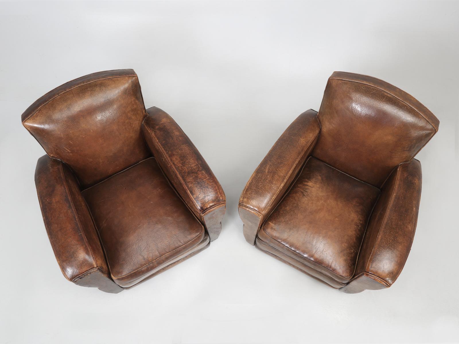 French Leather Club Chairs Restored Internally Cosmetically Original Third Avail In Good Condition In Chicago, IL