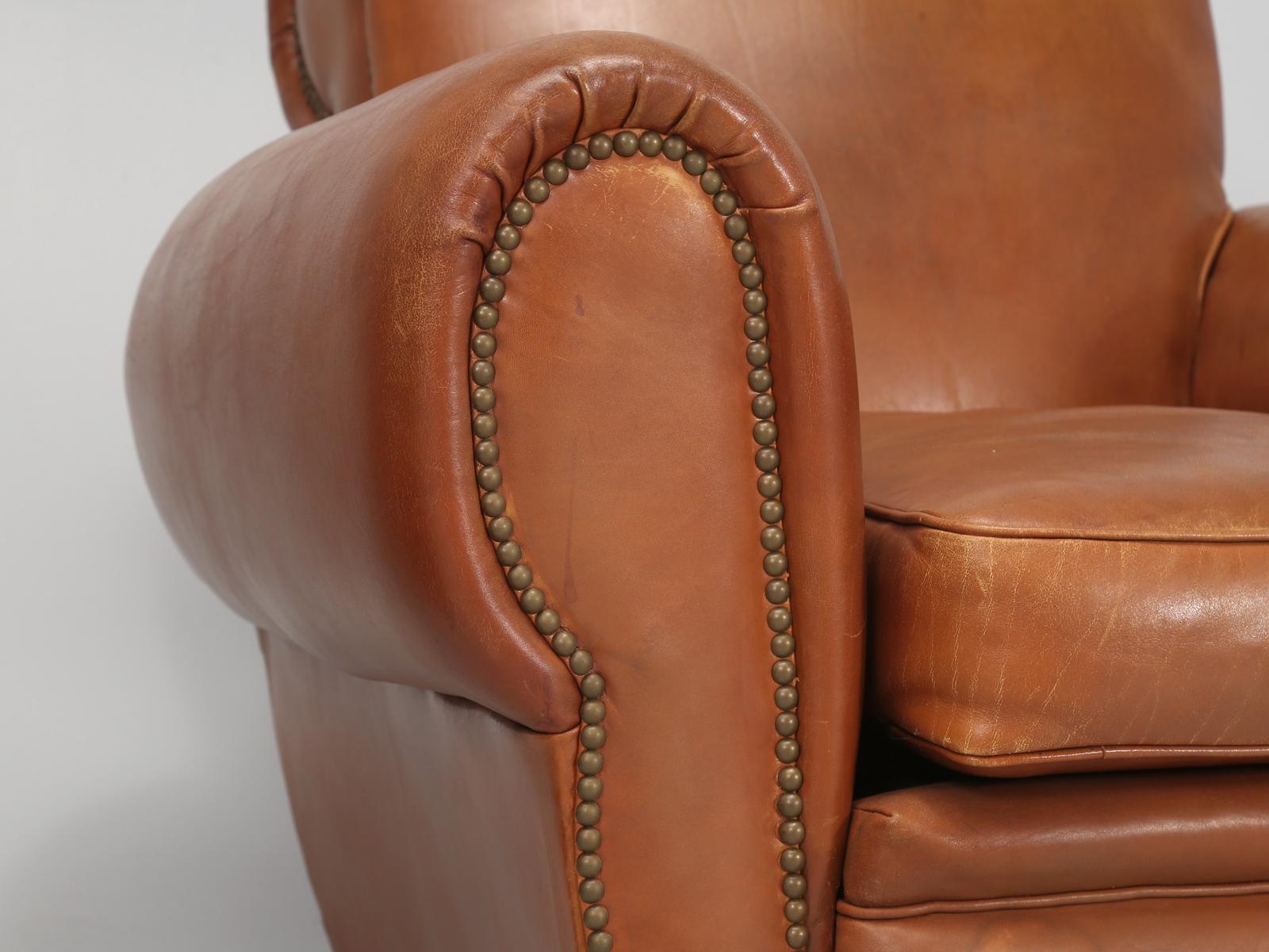 French Leather Club Chairs Restored Internally Original Leather by Tannerie Nory 1