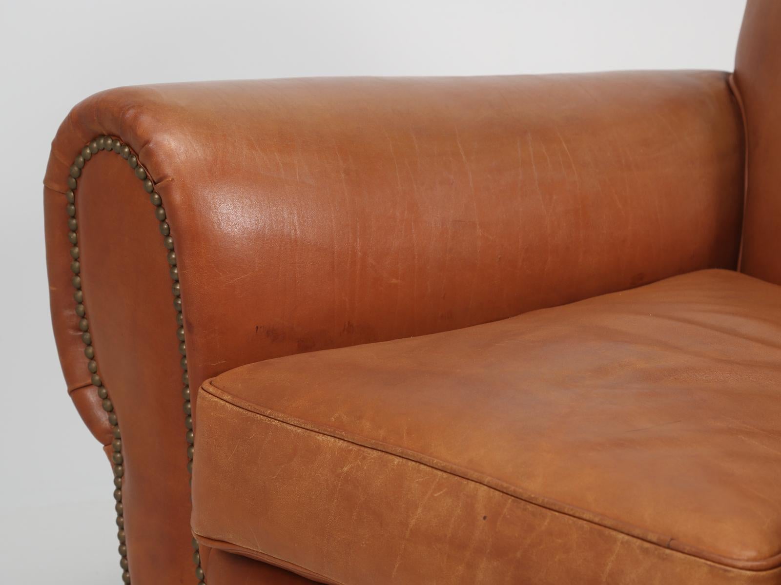 French Leather Club Chairs Restored Internally Original Leather by Tannerie Nory 3