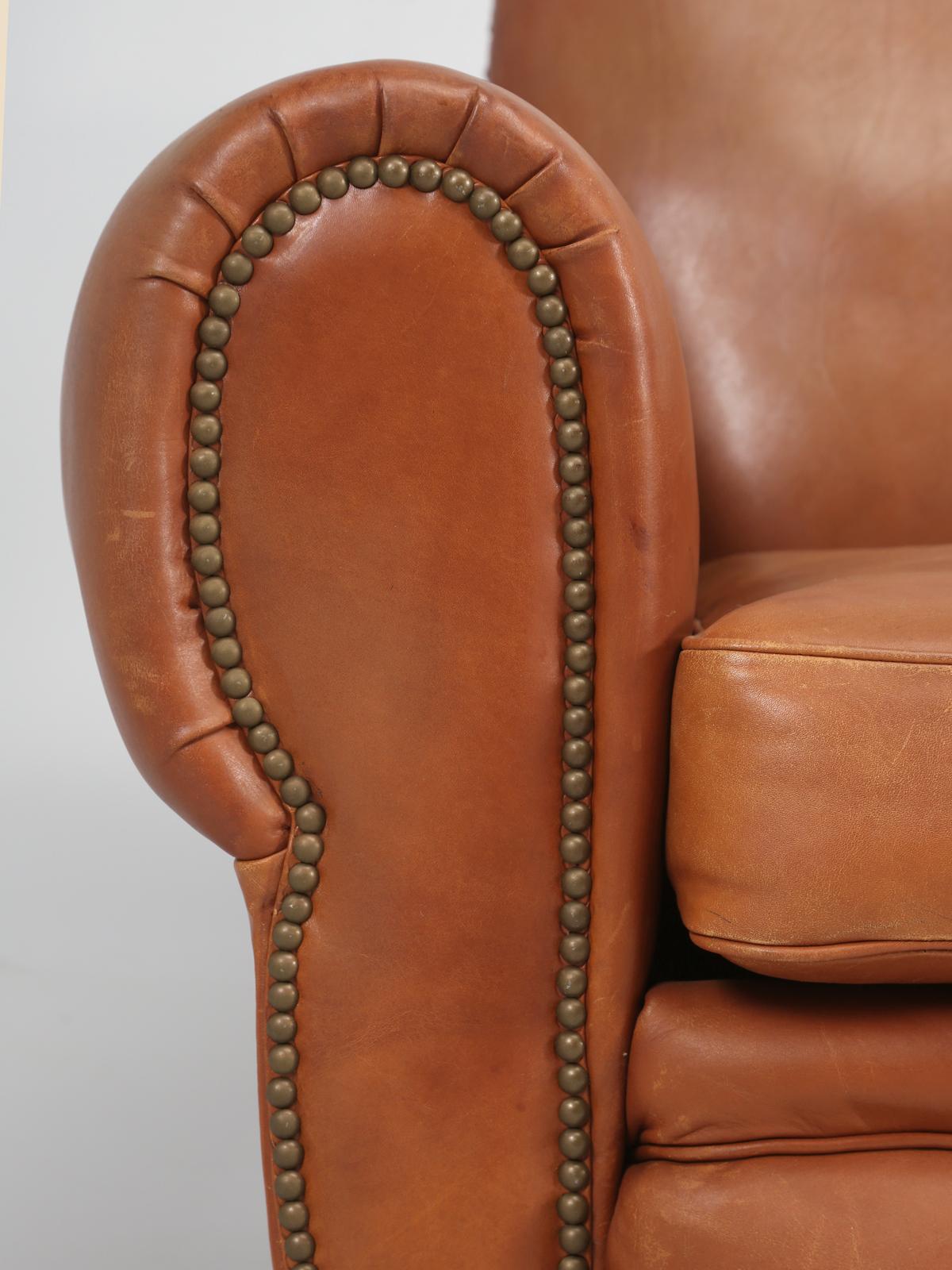 French Leather Club Chairs Restored Internally Original Leather by Tannerie Nory 4