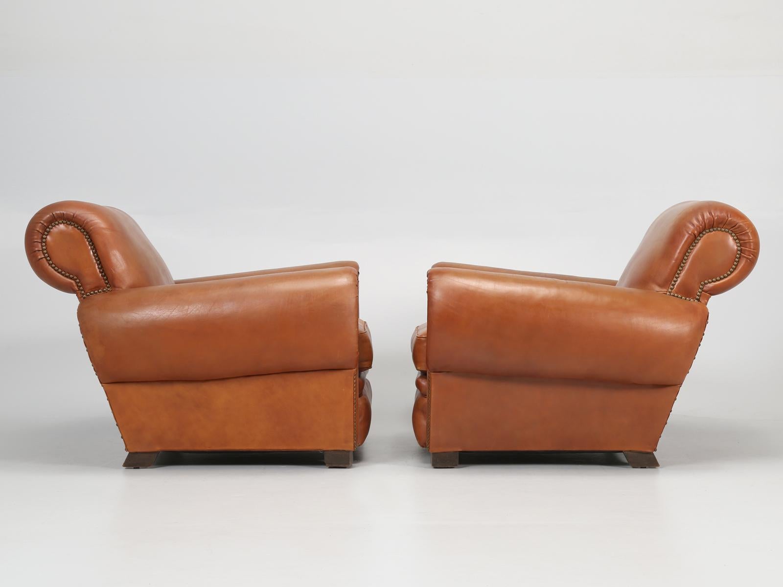 French Leather Club Chairs Restored Internally Original Leather by Tannerie Nory 7