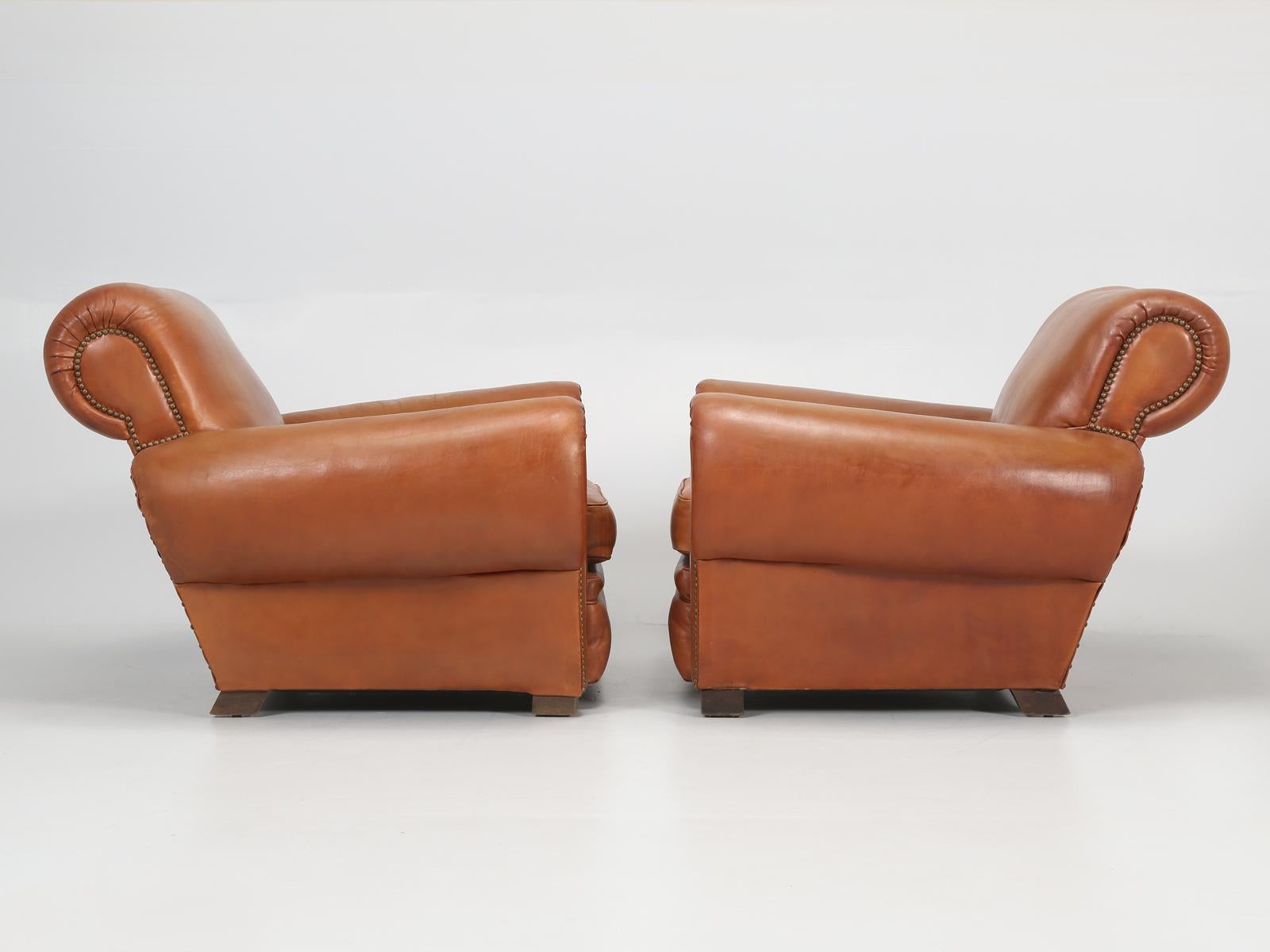 French Leather Club Chairs Restored Internally Original Leather by Tannerie Nory 8