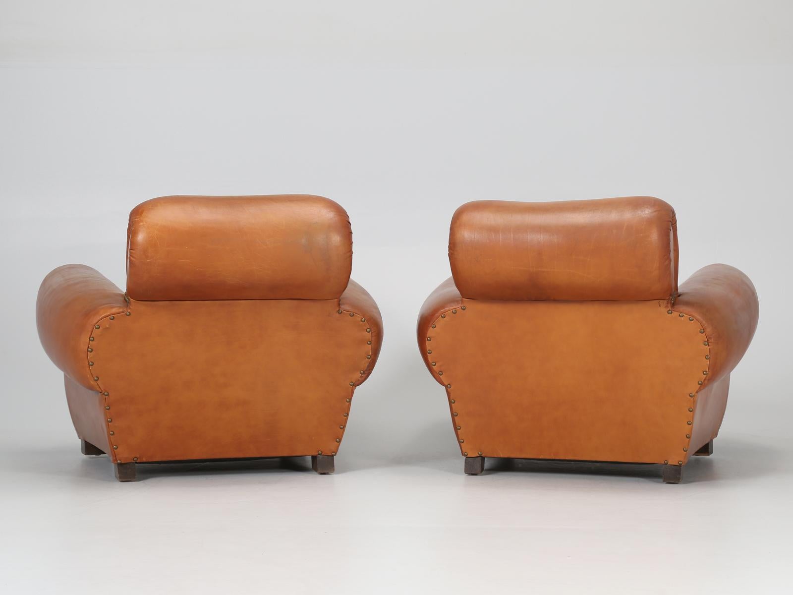 French Leather Club Chairs Restored Internally Original Leather by Tannerie Nory 9