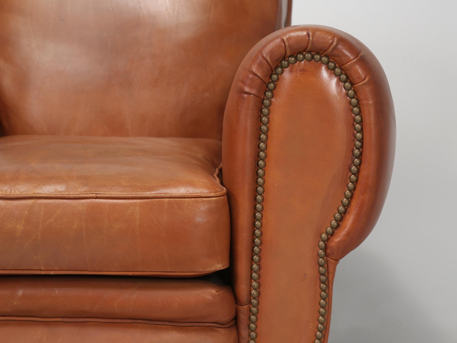 Mid-20th Century French Leather Club Chairs Restored Internally Original Leather by Tannerie Nory