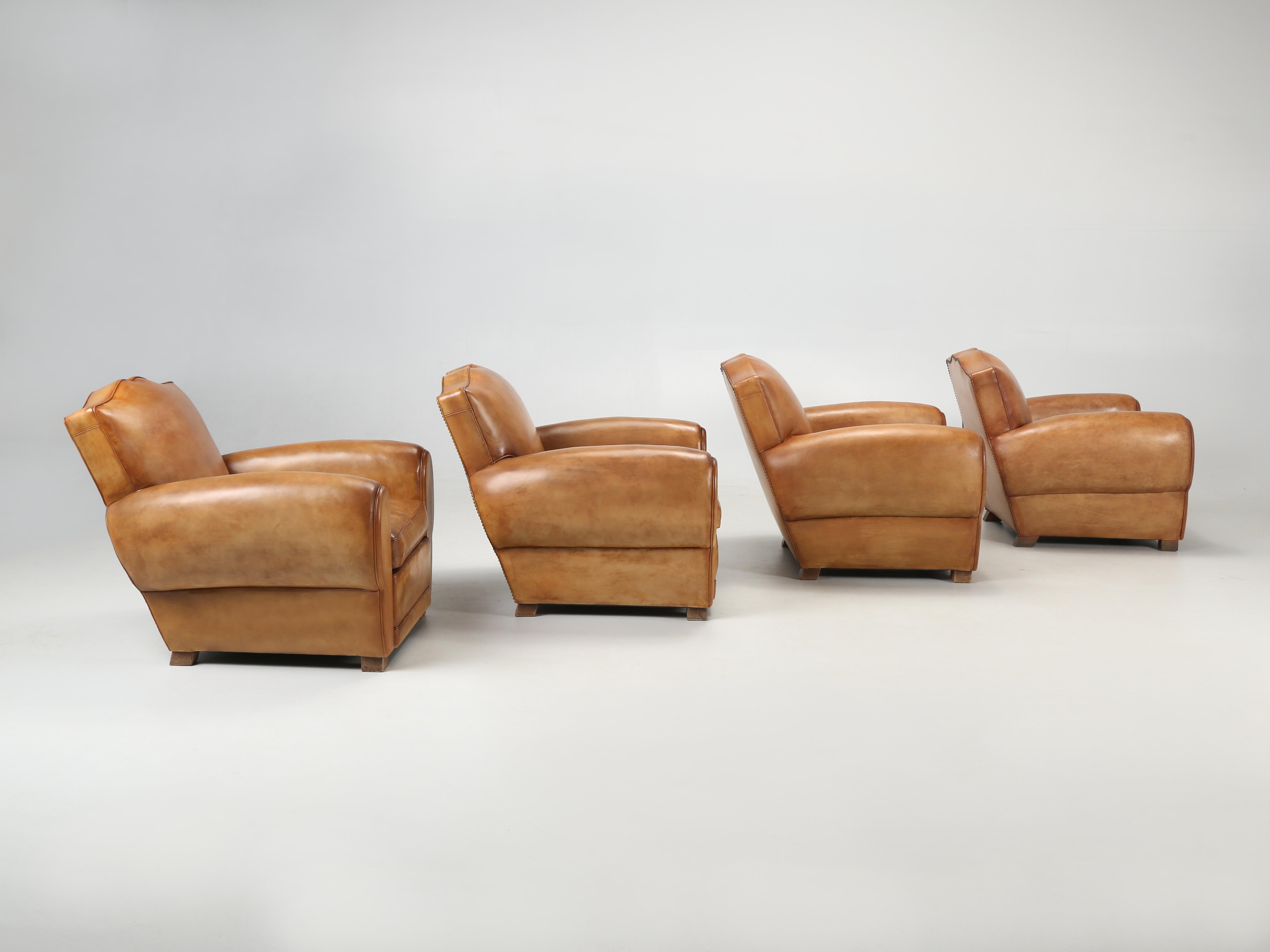 French Leather Club Chairs, Set of '4' Restored with New Leather and Horsehair 7