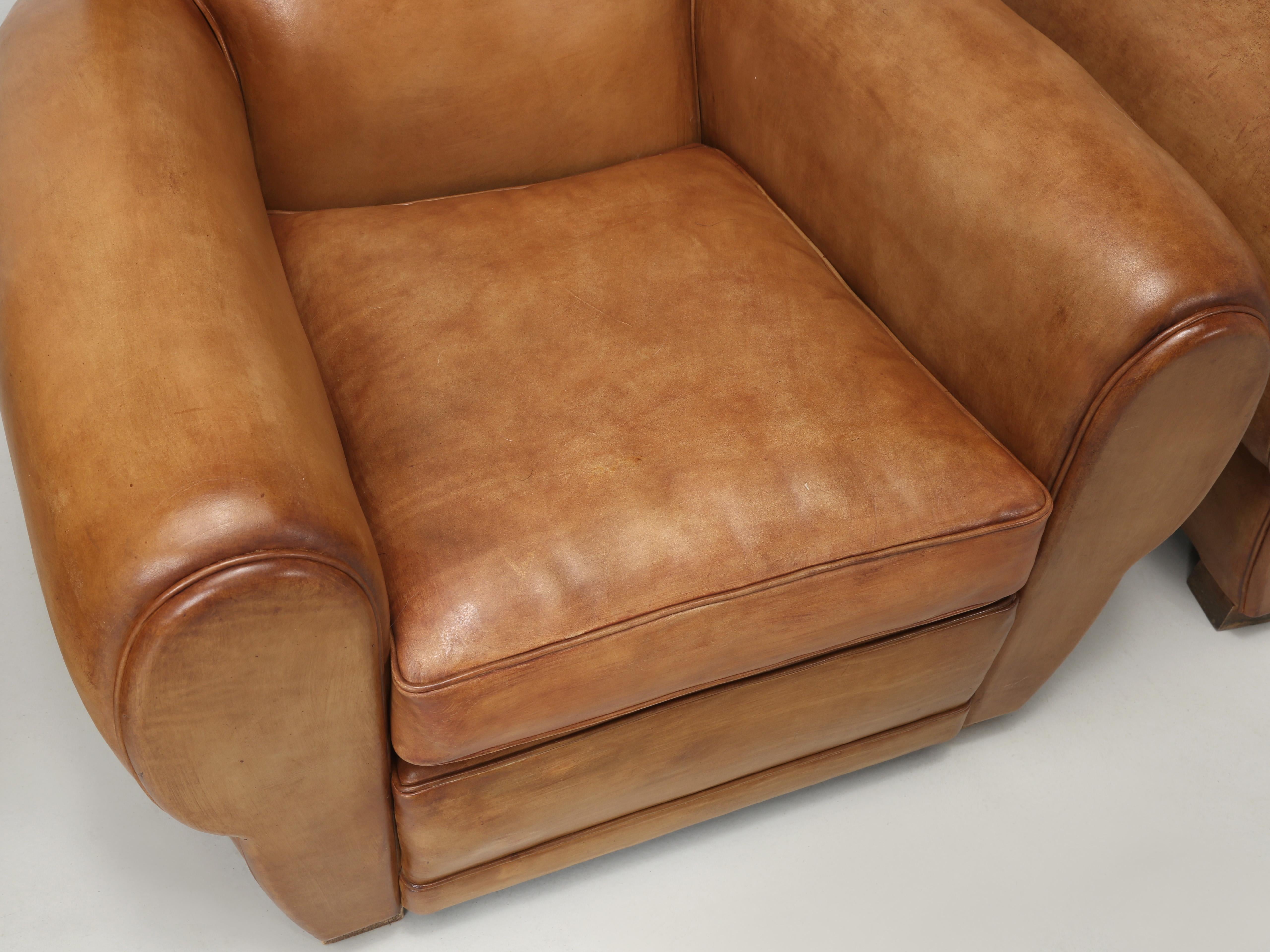 Hand-Crafted French Leather Club Chairs, Set of '4' Restored with New Leather and Horsehair