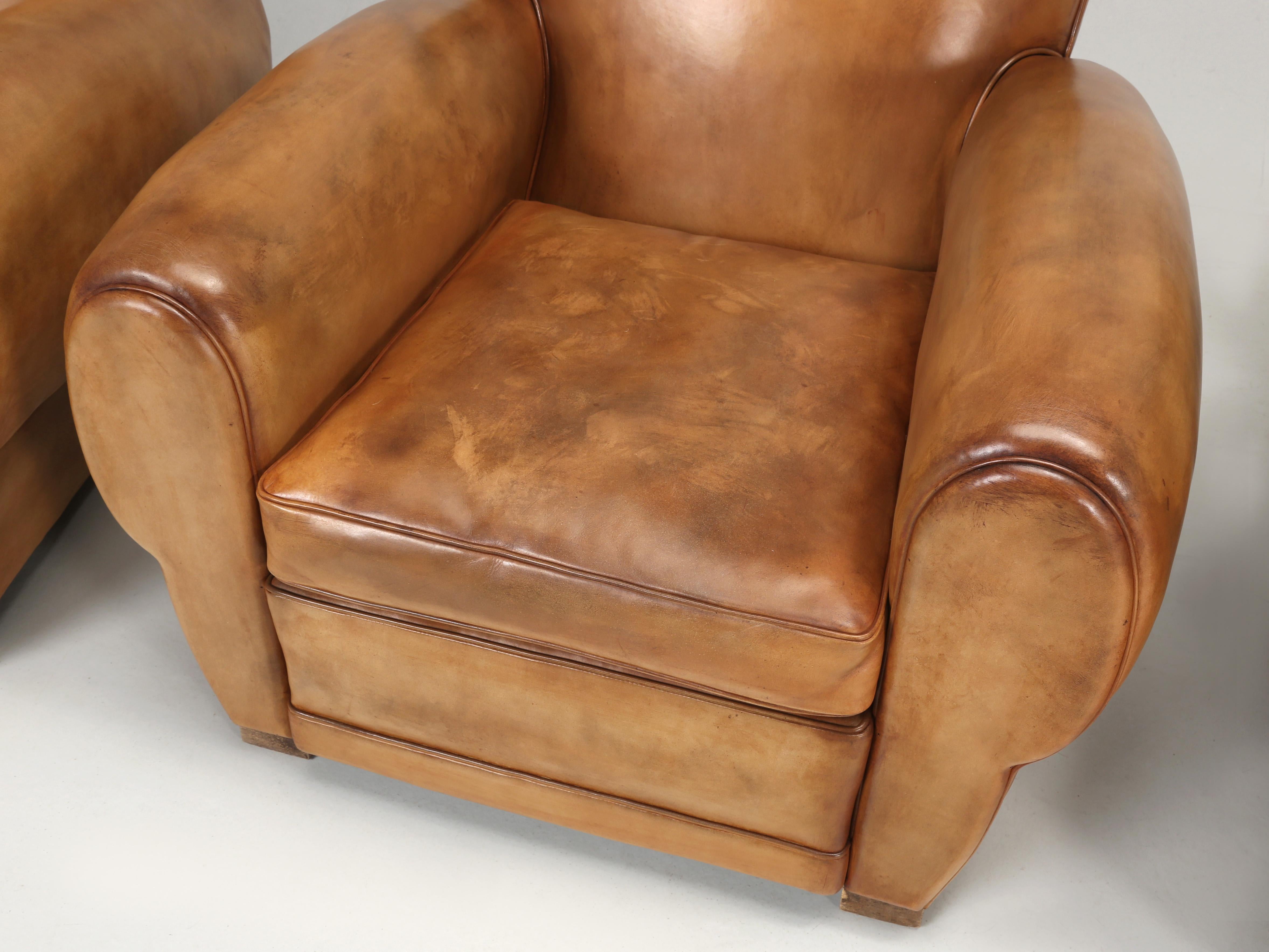 Mid-20th Century French Leather Club Chairs, Set of '4' Restored with New Leather and Horsehair
