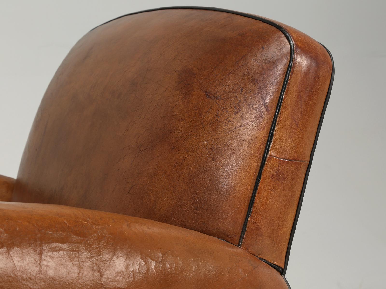 Art Deco French Leather Club Chairs Thoroughly Restored