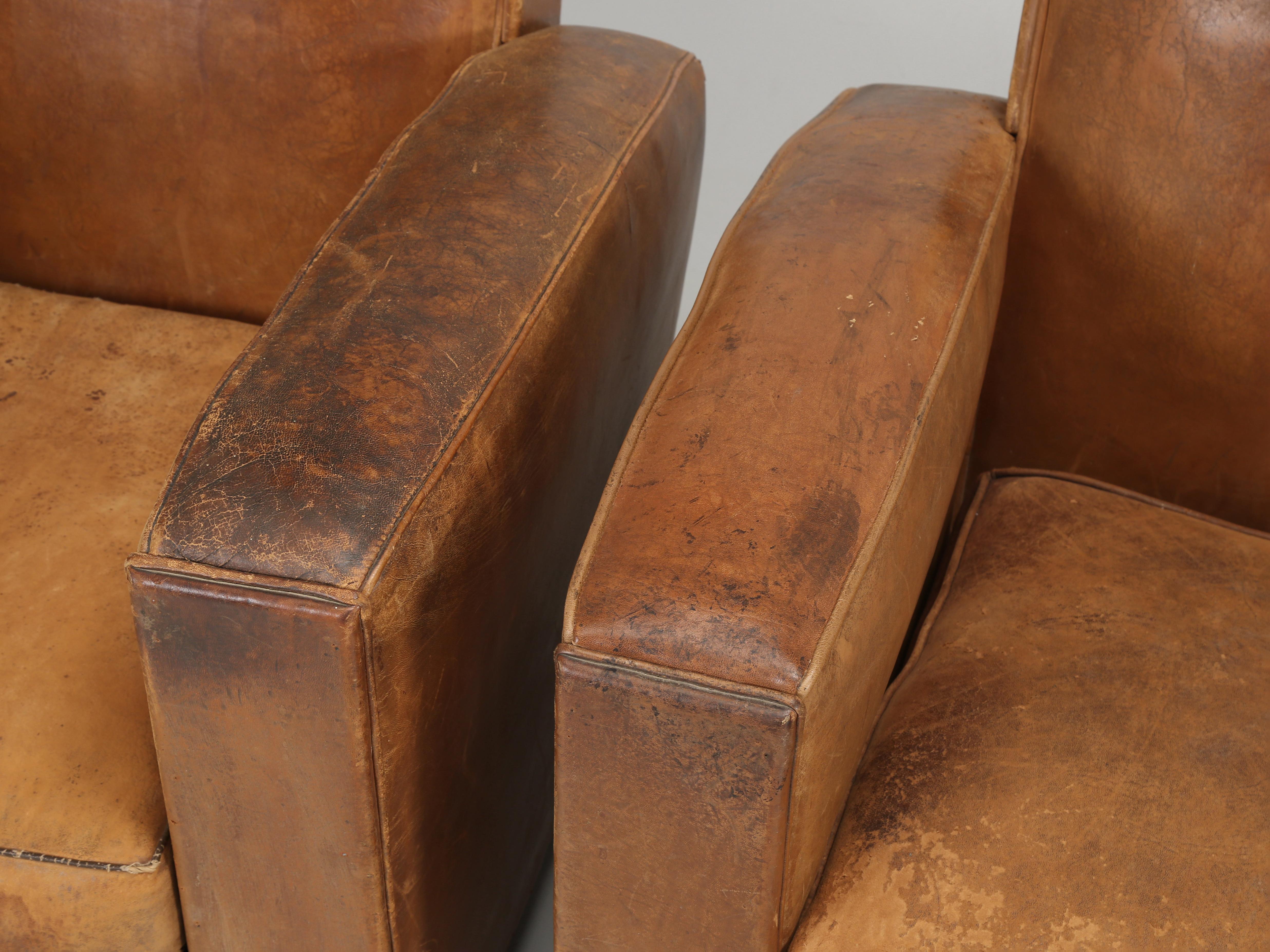 French Leather Club Chairs Unrestored Cosmetically Completely Restored Interiors 7