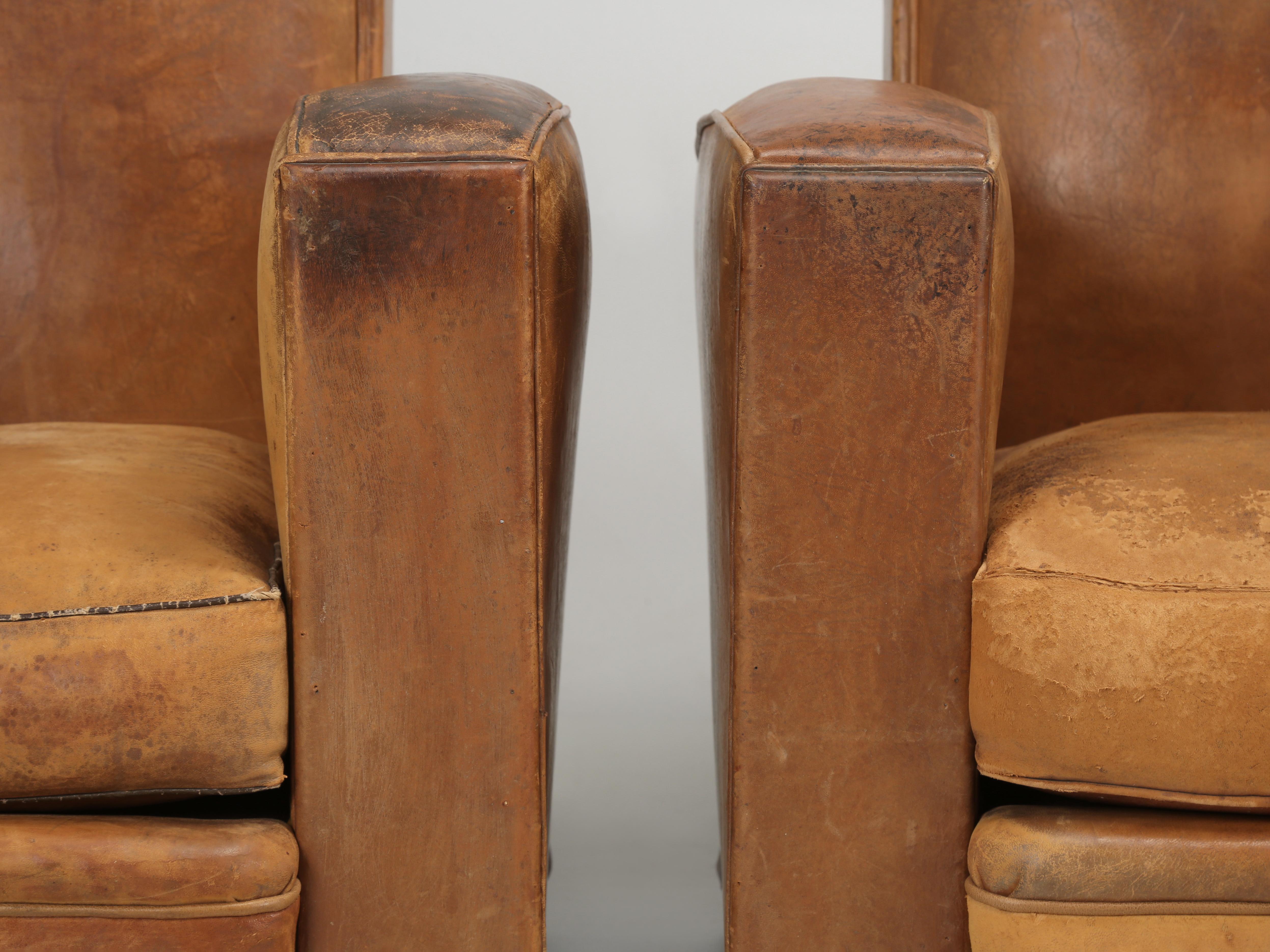 French Leather Club Chairs Unrestored Cosmetically Completely Restored Interiors 9