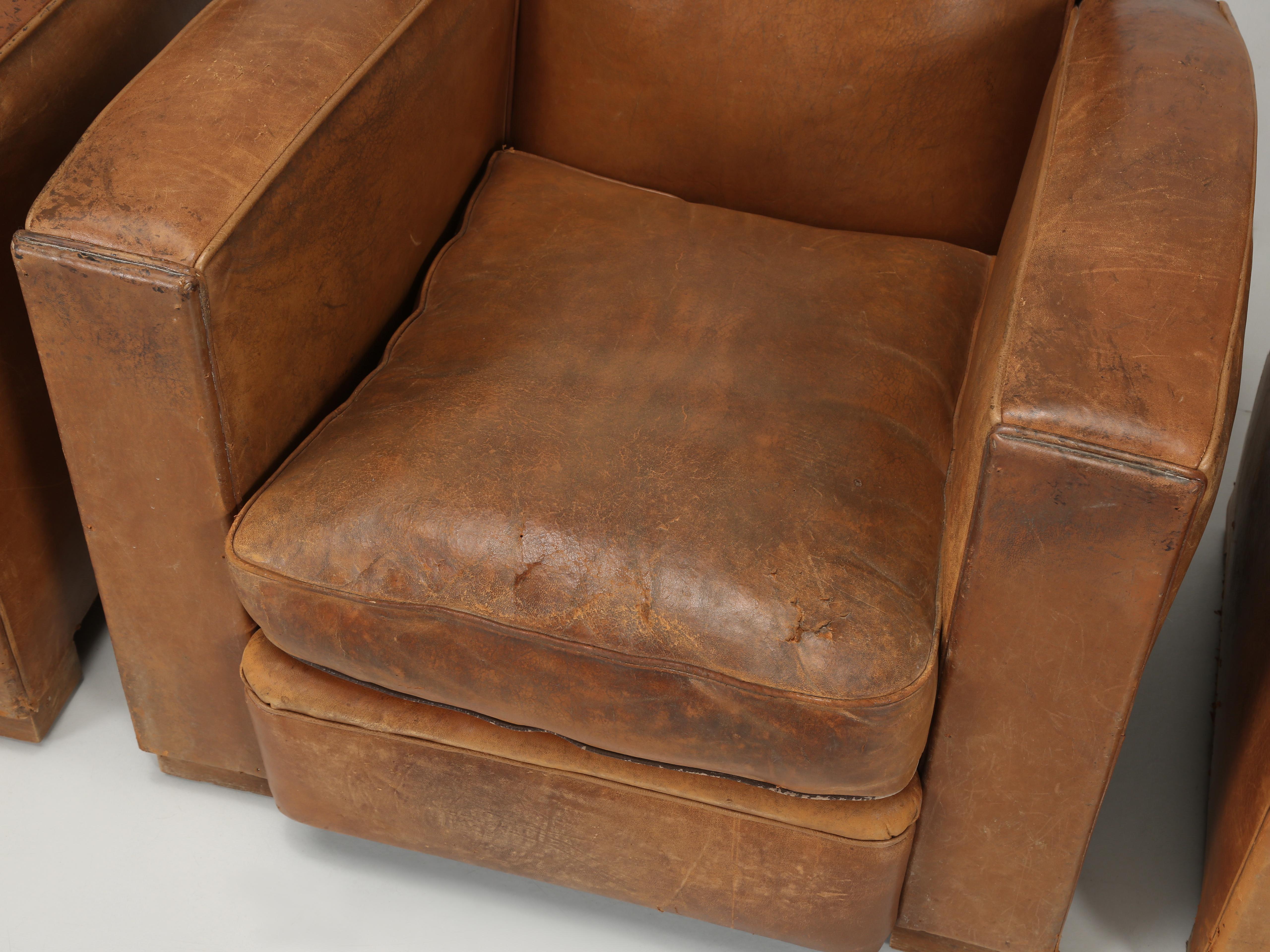 French Leather Club Chairs Unrestored Cosmetically Completely Restored Interiors 1