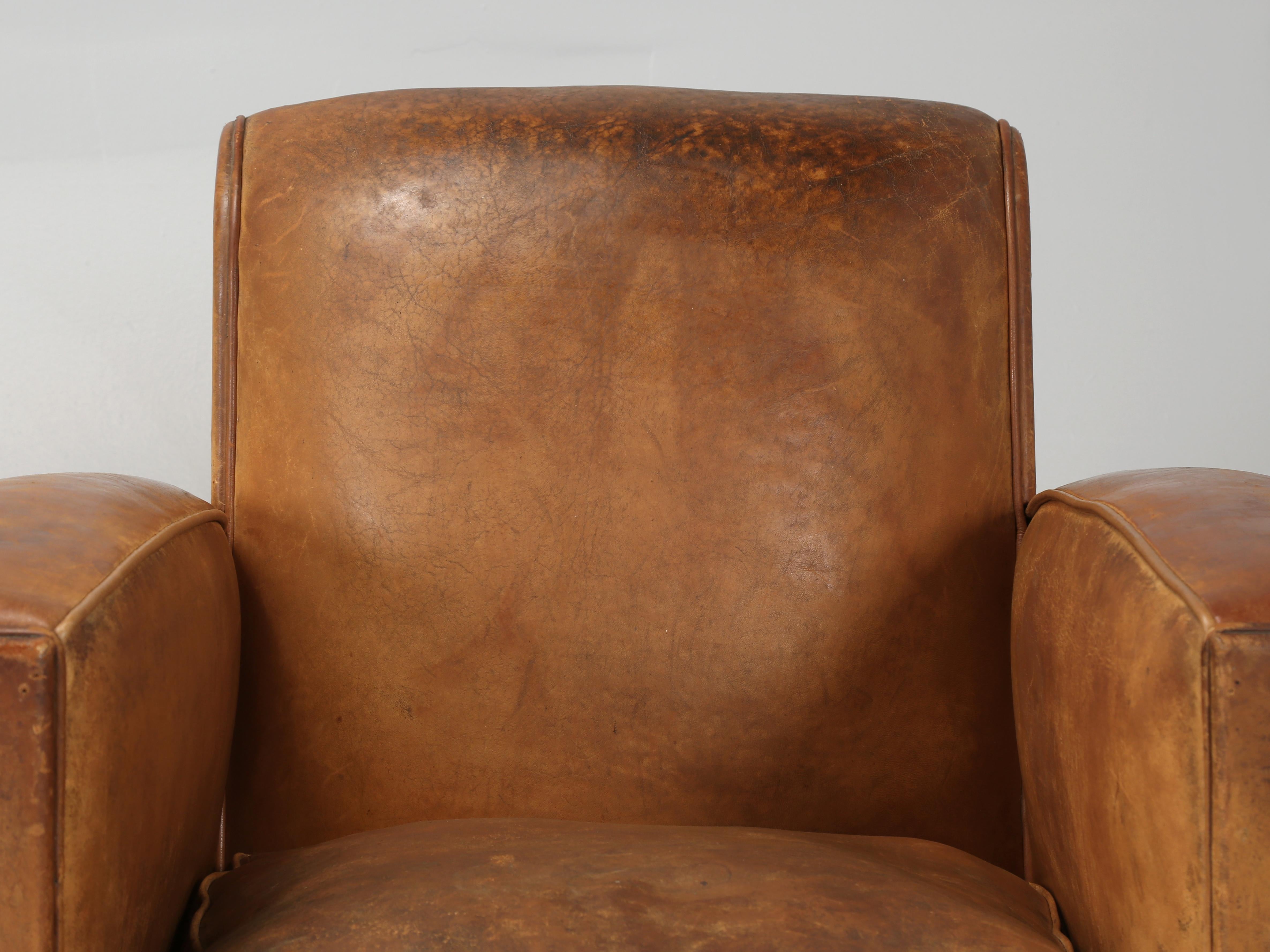 French Leather Club Chairs Unrestored Cosmetically Completely Restored Interiors 3