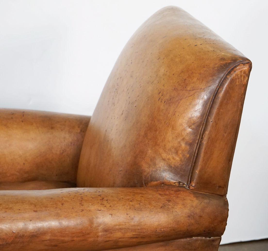 French Leather Club or Lounge Chair from the Art Deco Era For Sale 6
