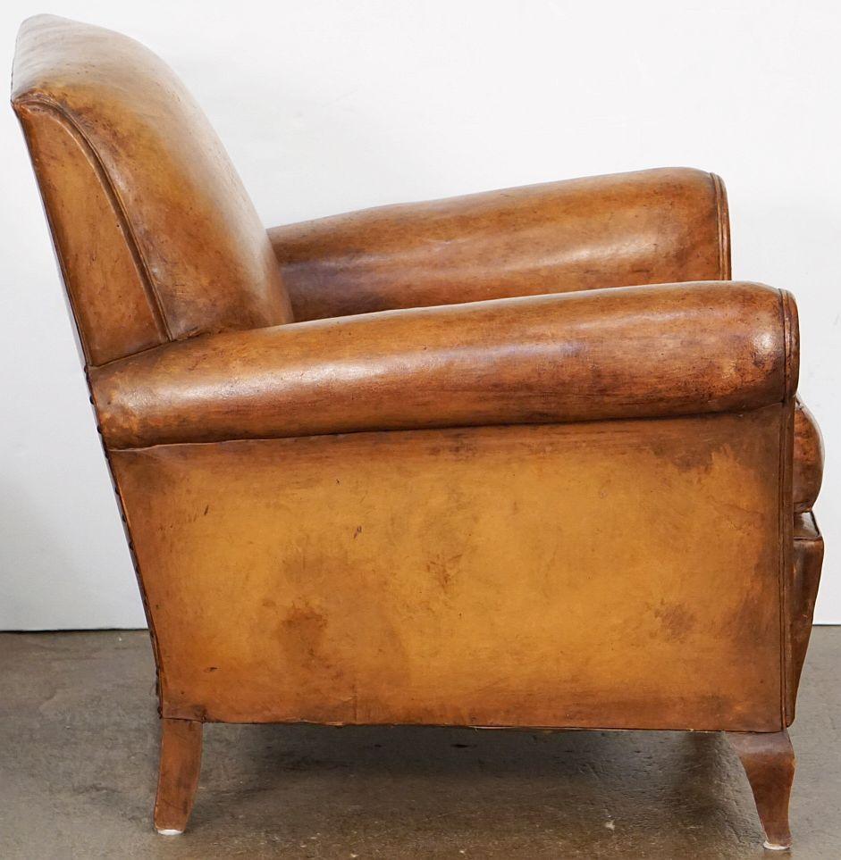 French Leather Club or Lounge Chair from the Art Deco Era For Sale 7