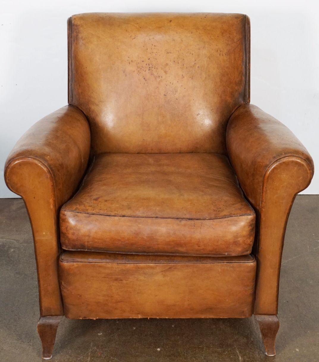 Fauteuil club ou de salon en cuir français de l'époque Art déco en vente 6