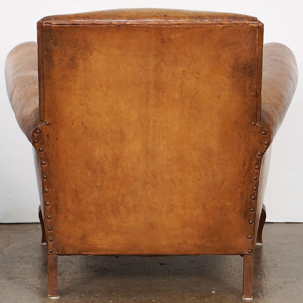 French Leather Club or Lounge Chair from the Art Deco Era For Sale 9