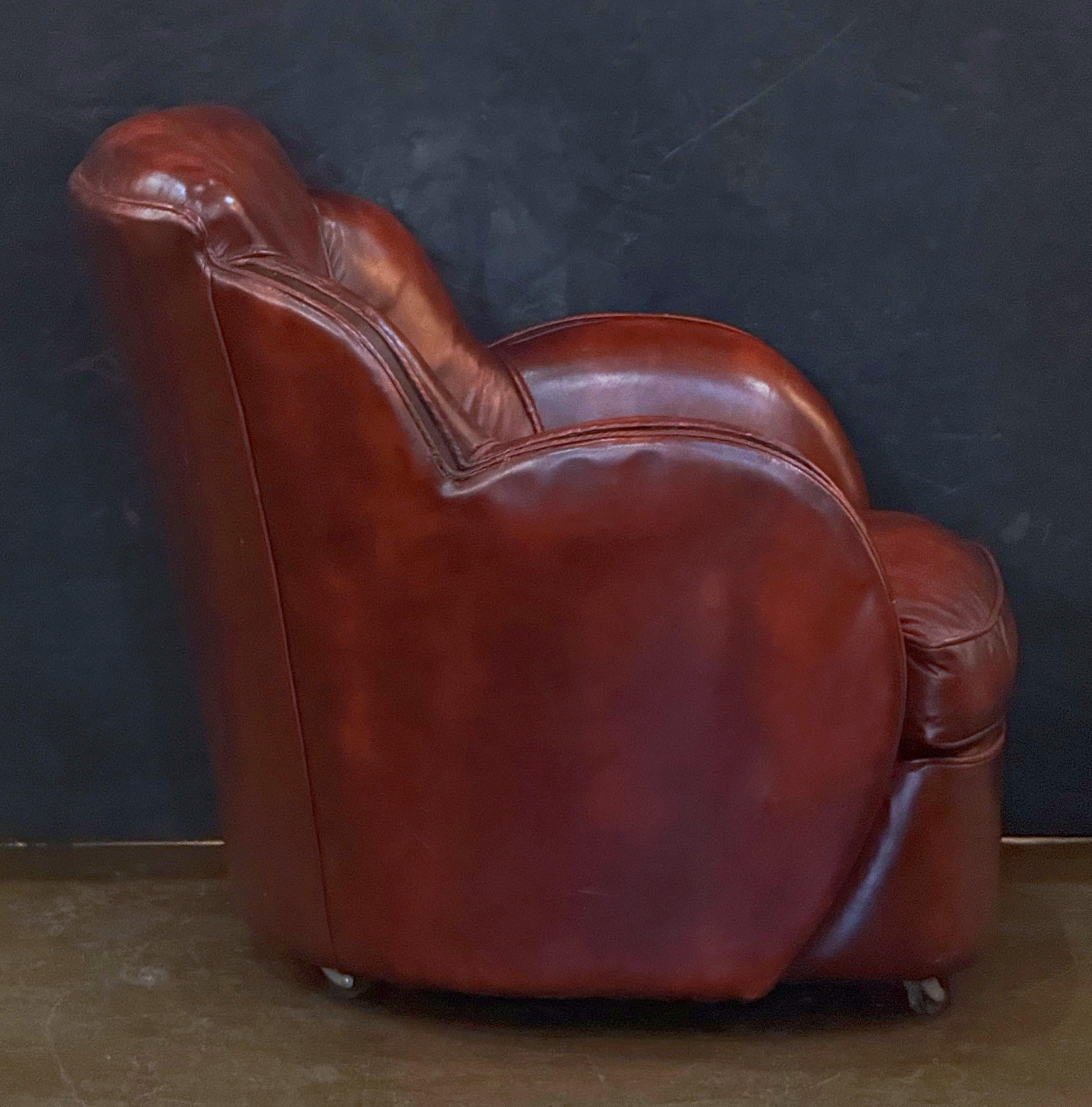Sillón de cuero francés de la época Art Déco Metal en venta