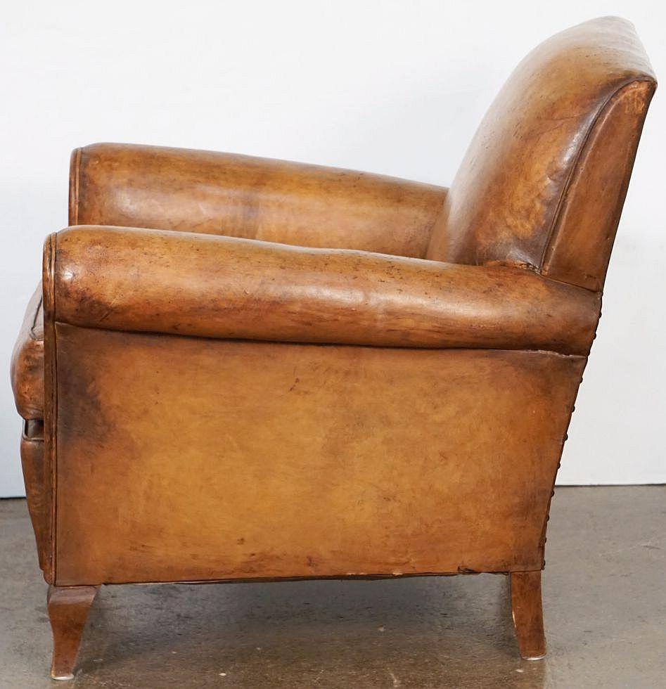 French Leather Club or Lounge Chair from the Art Deco Era For Sale 5