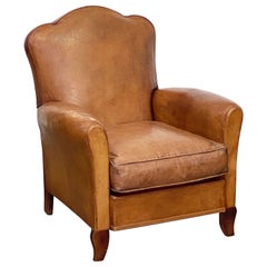 French Leather Club or Lounge Chair from the Art Deco Era