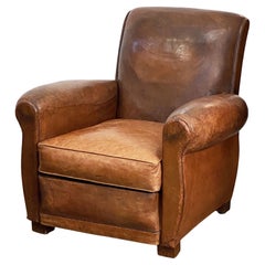 French Leather Club or Lounge Chair from the Art Deco Era