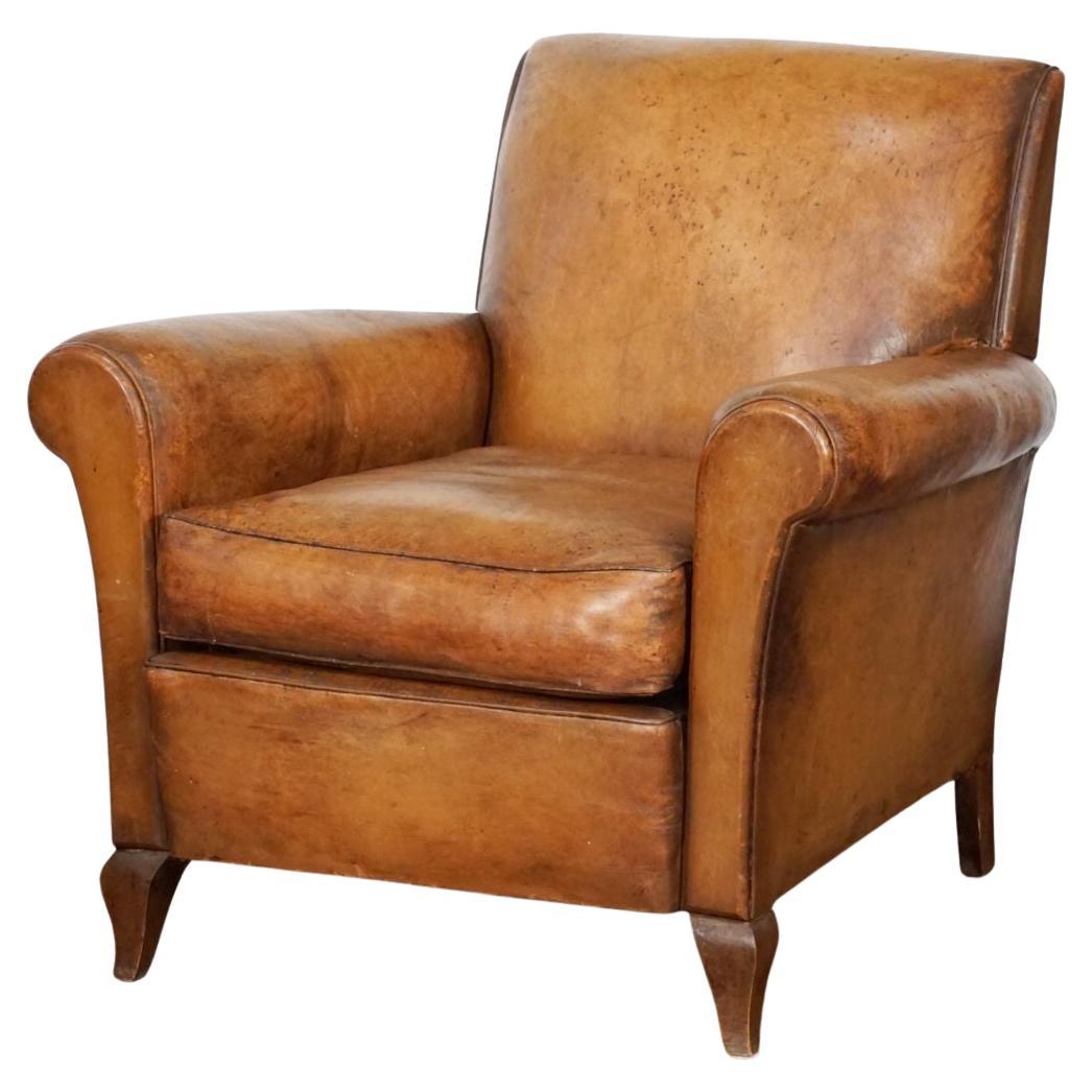 French Leather Club or Lounge Chair from the Art Deco Era For Sale