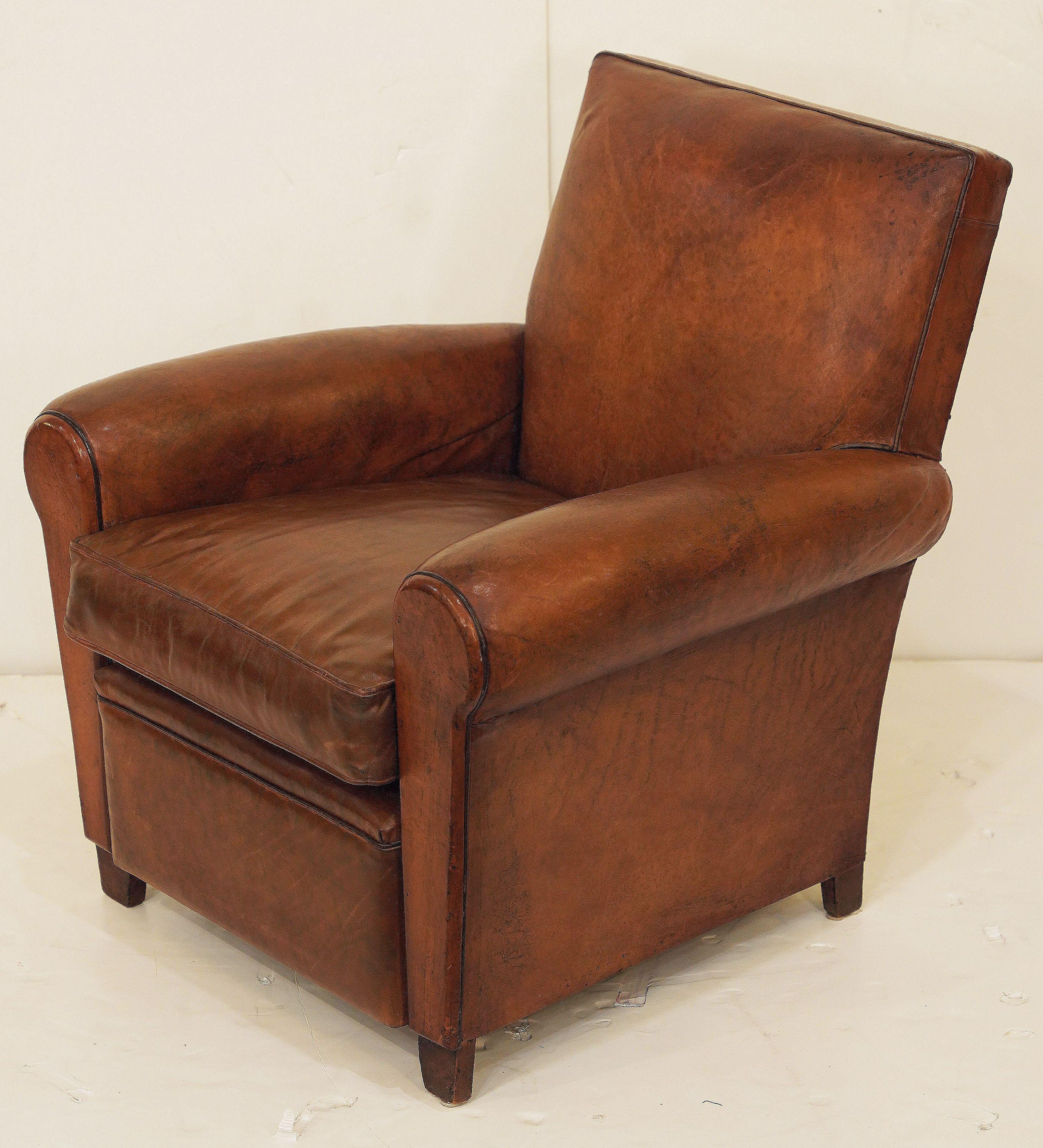 French Leather Club or Lounge Chairs from the Art Deco Era - Two Available 14