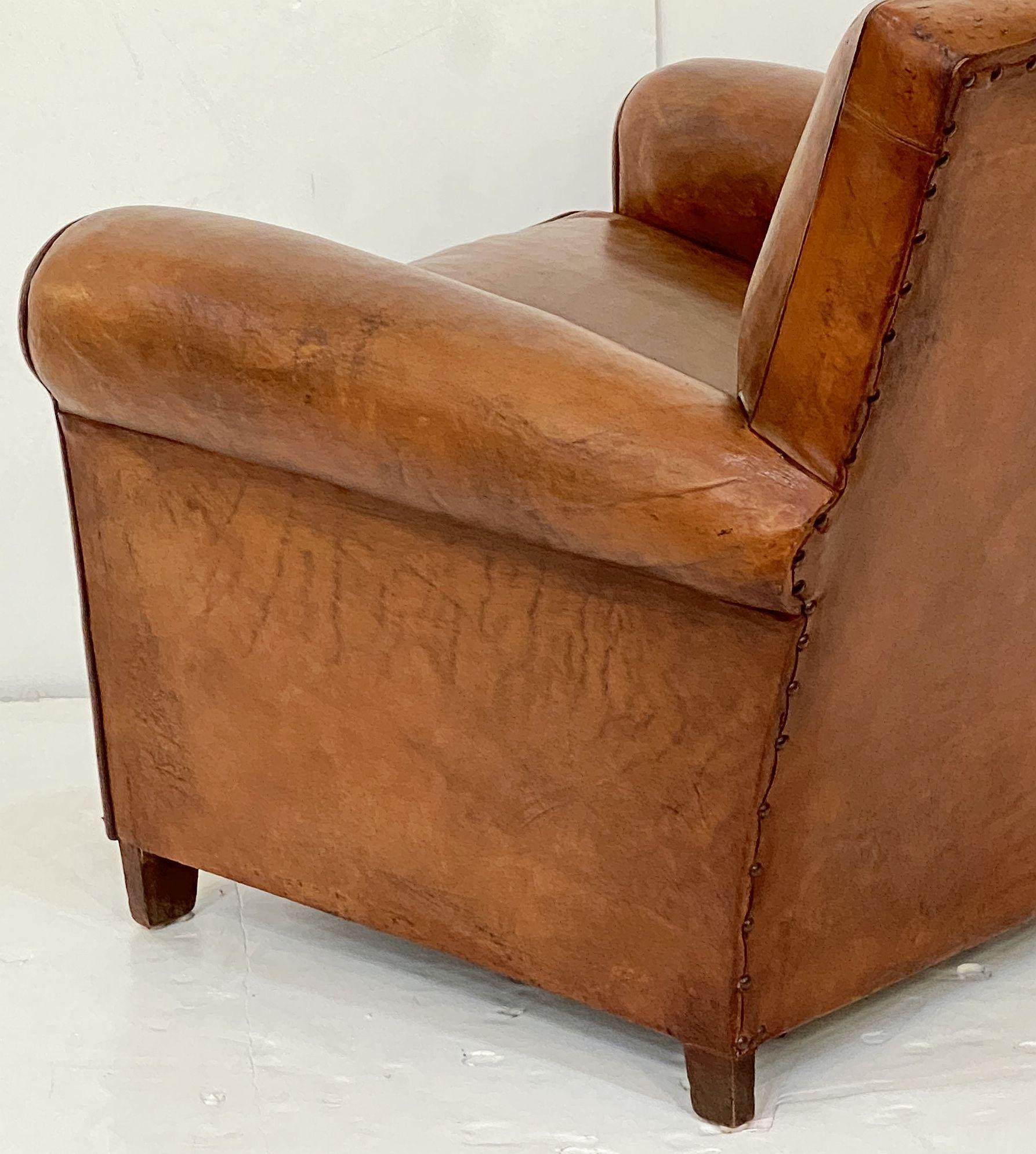 French Leather Club or Lounge Chairs from the Art Deco Era - Two Available 5