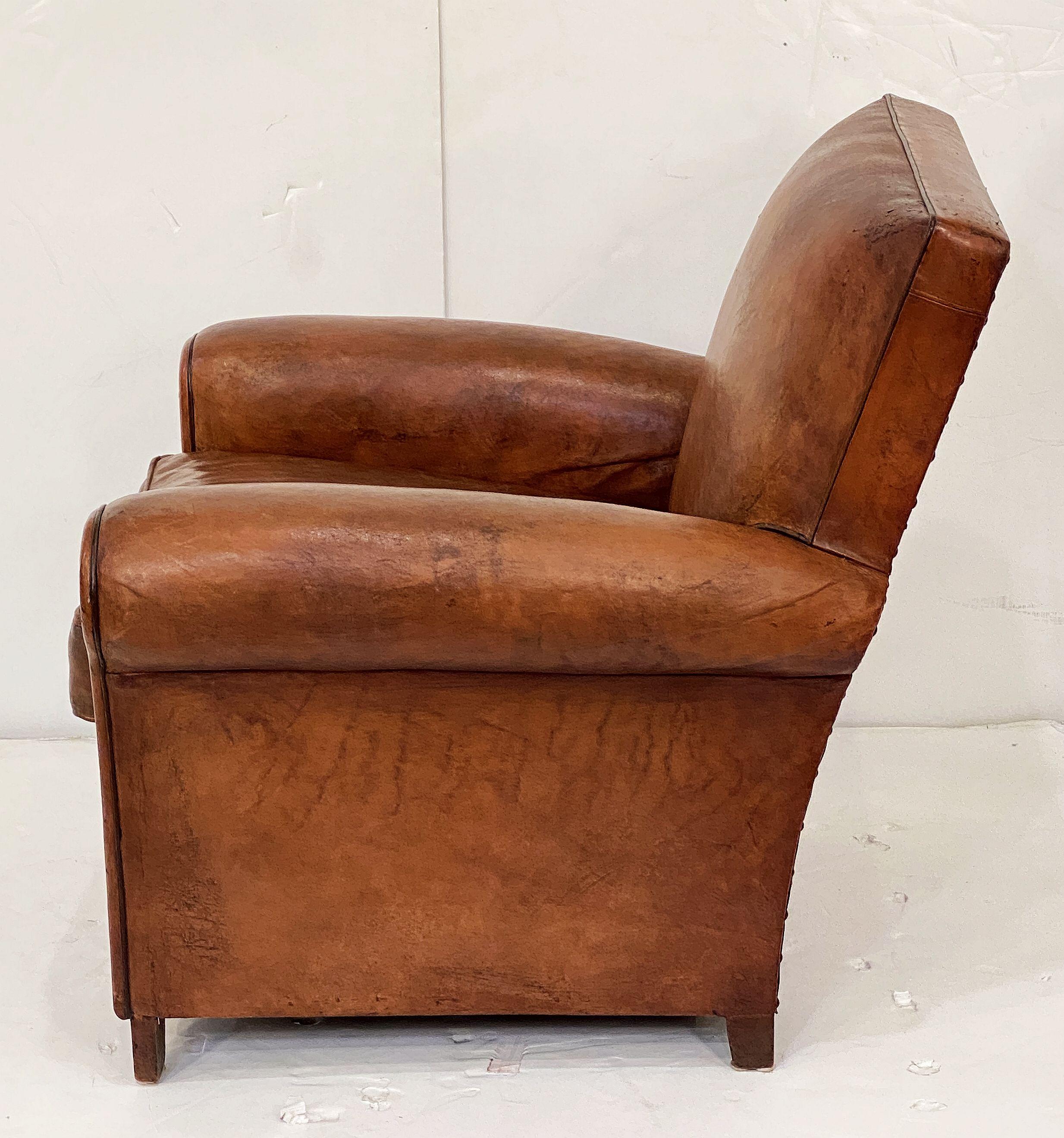 French Leather Club or Lounge Chairs from the Art Deco Era - Two Available 6