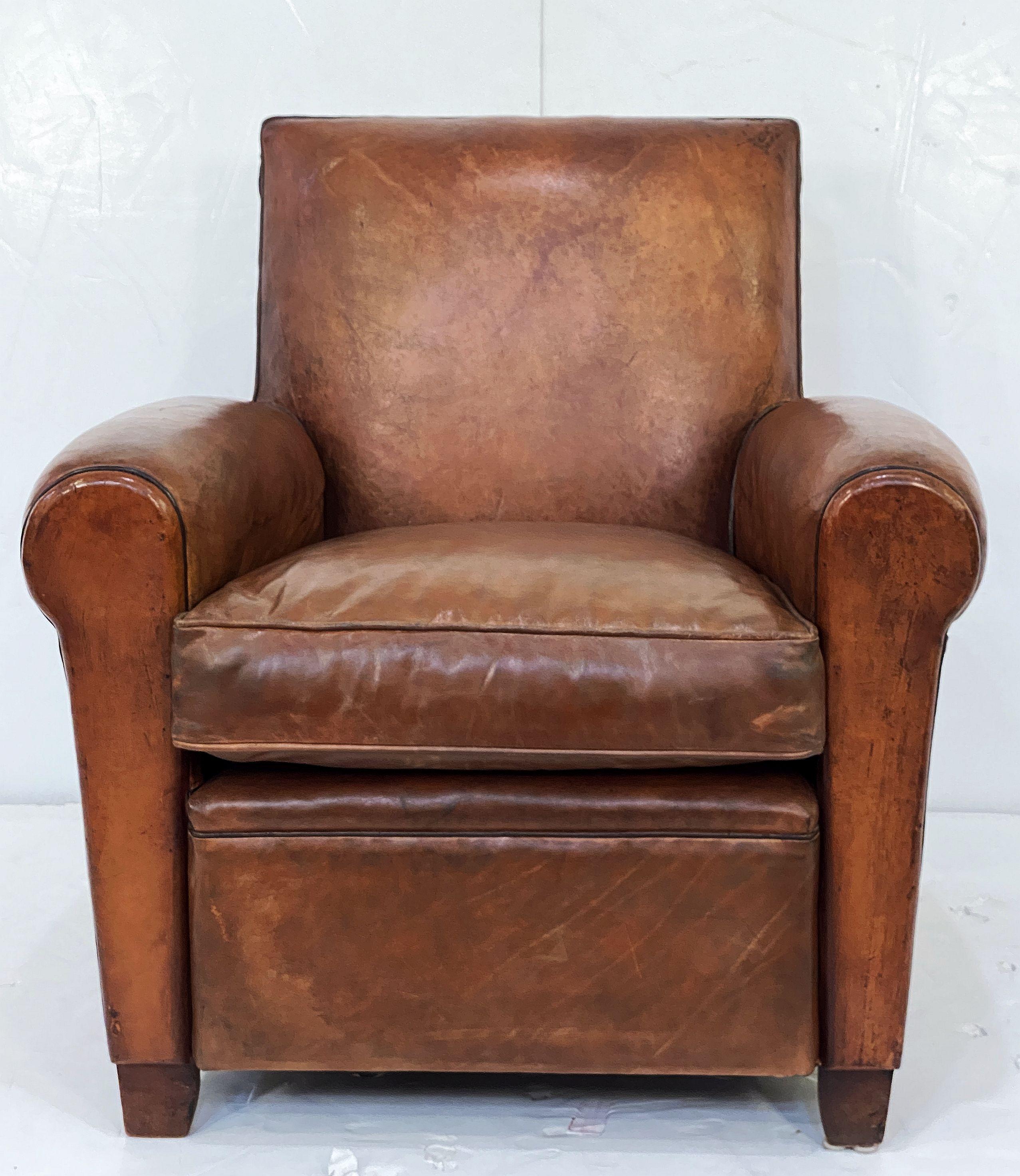 French Leather Club or Lounge Chairs from the Art Deco Era - Two Available 8