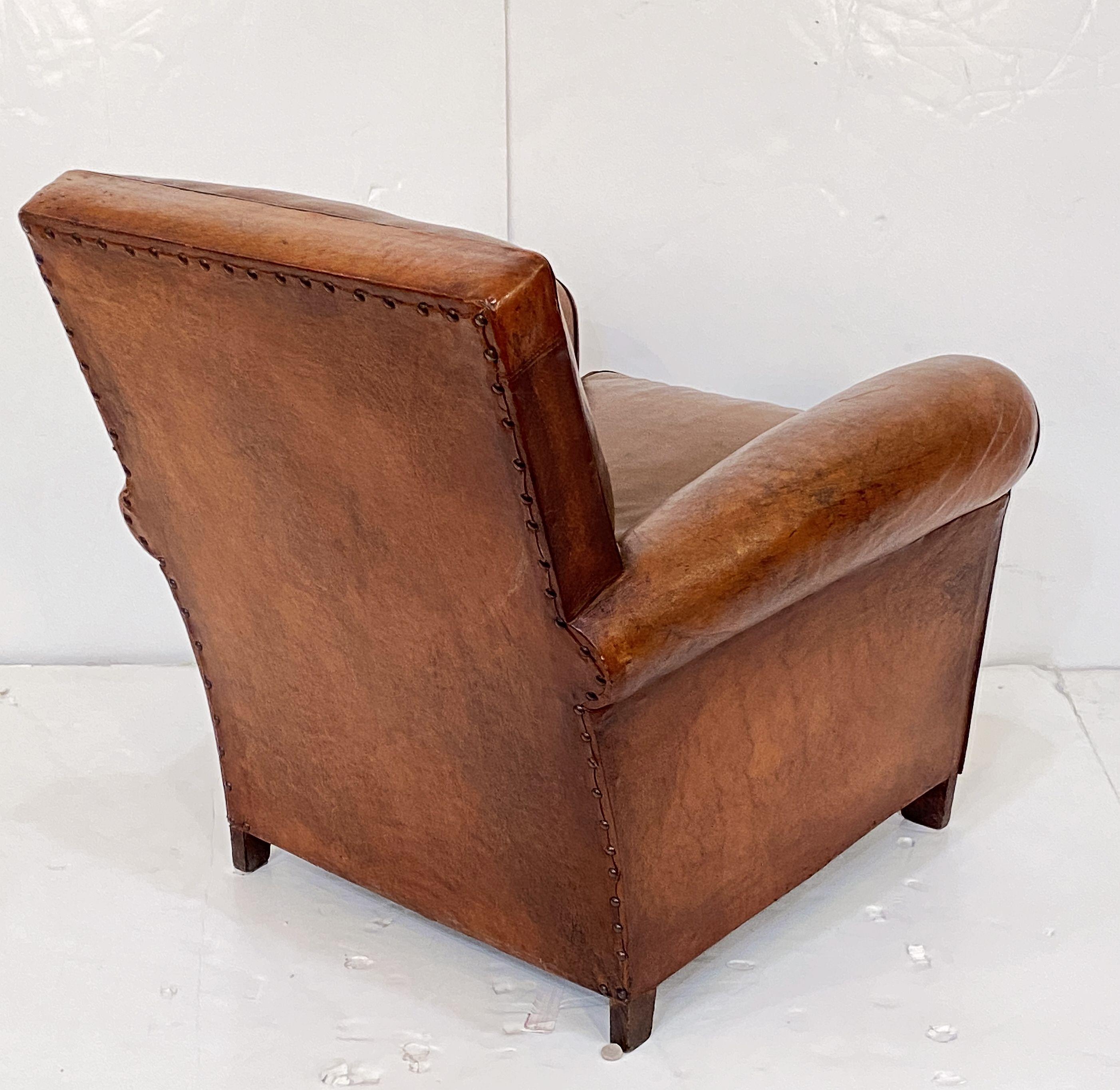 French Leather Club or Lounge Chairs from the Art Deco Era - Two Available 1