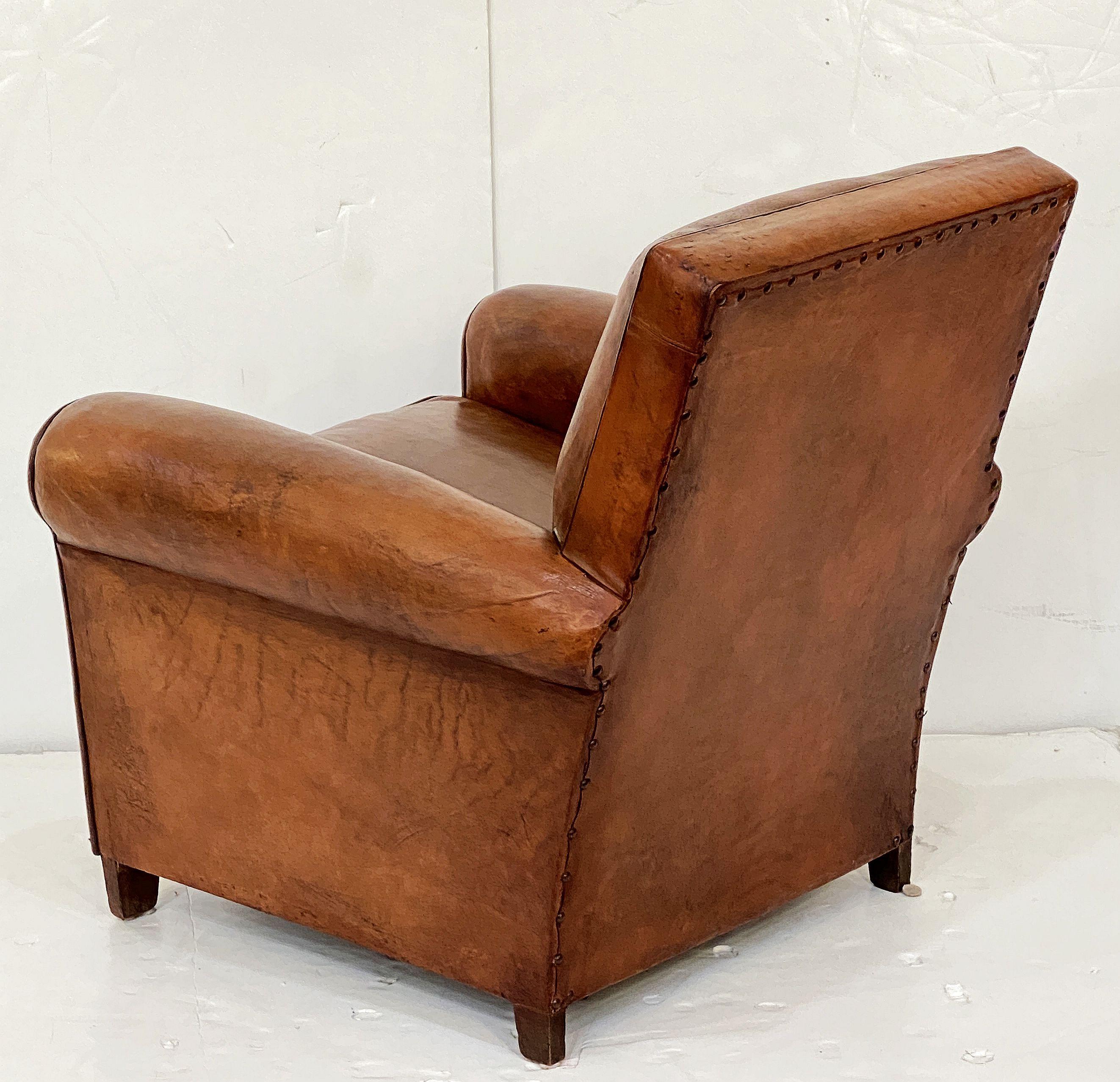 French Leather Club or Lounge Chairs from the Art Deco Era - Two Available 3