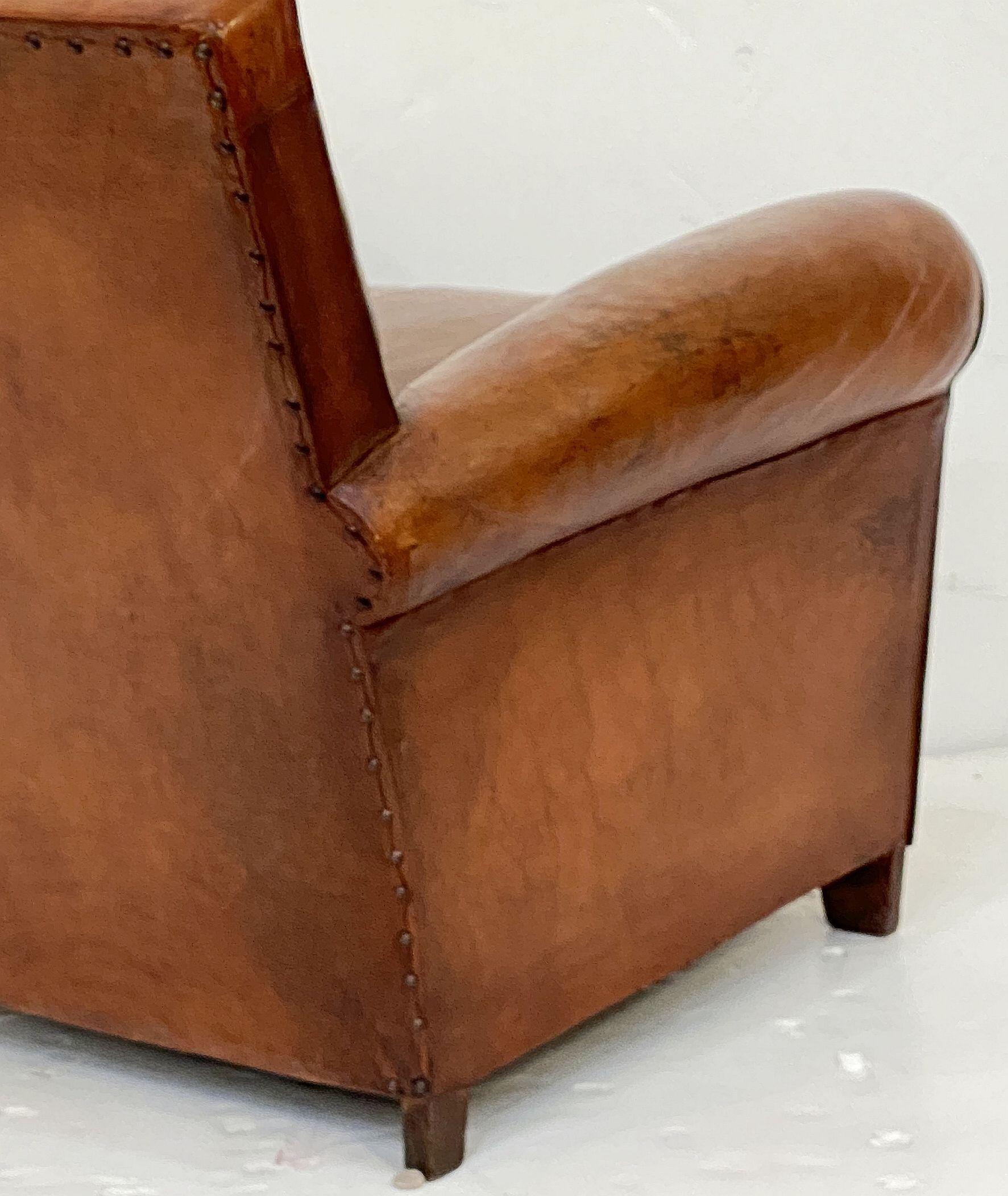 French Leather Club or Lounge Chairs from the Art Deco Era - Two Available 4
